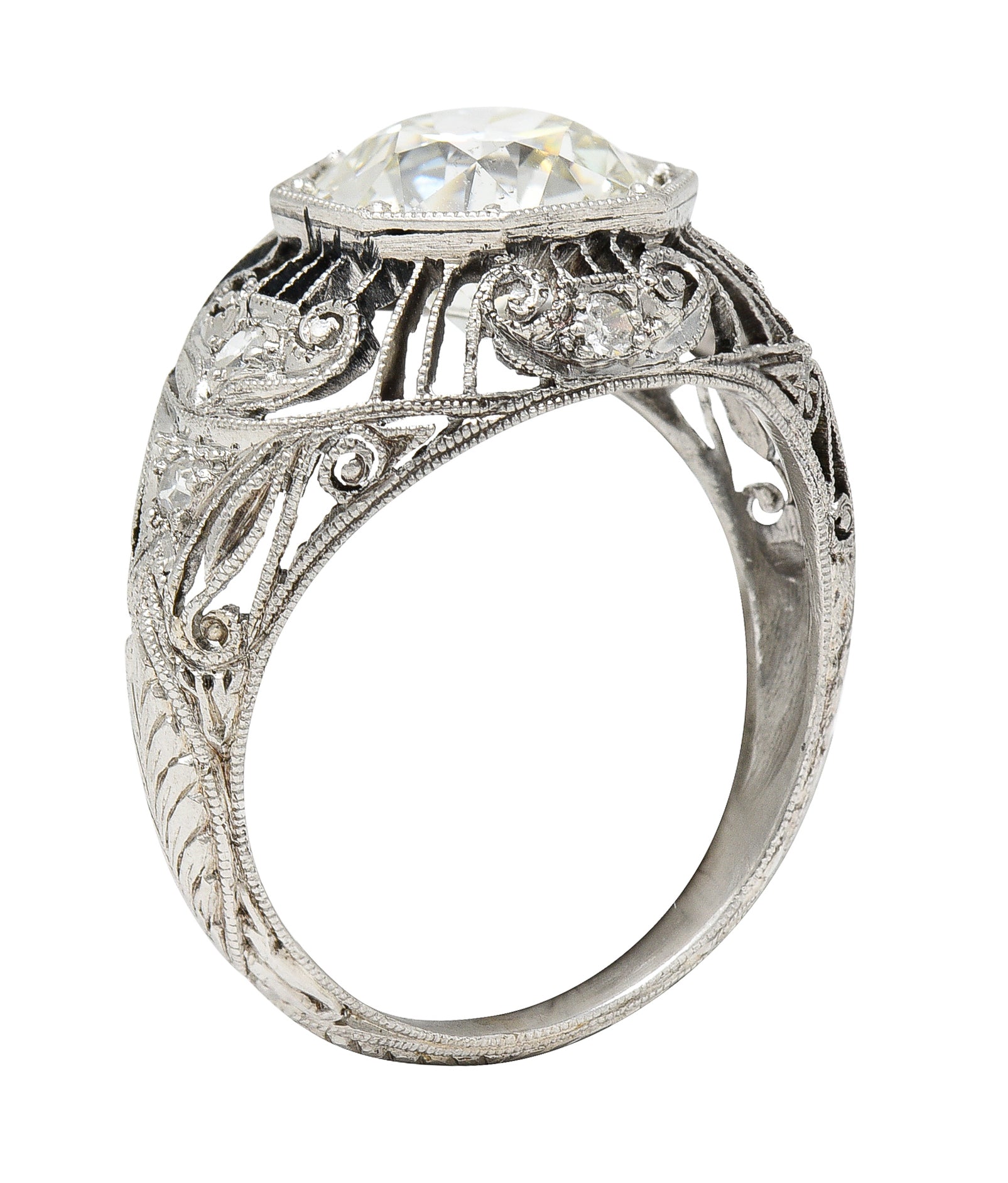 Antique Edwardian 2.45 Carats Old European Diamond Platinum Bombe Engagement Ring Wilson's Estate Jewelry