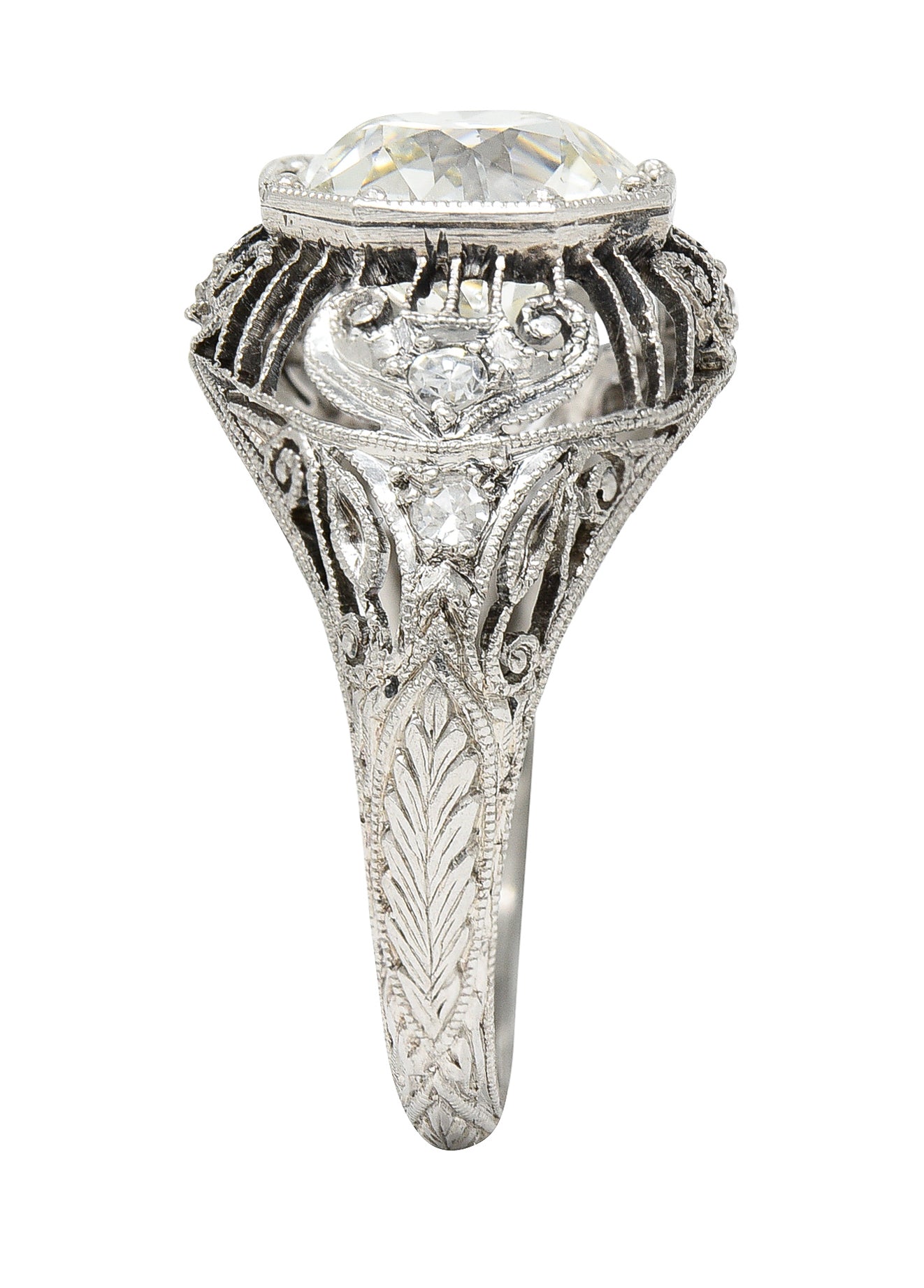 Antique Edwardian 2.45 Carats Old European Diamond Platinum Bombe Engagement Ring Wilson's Estate Jewelry