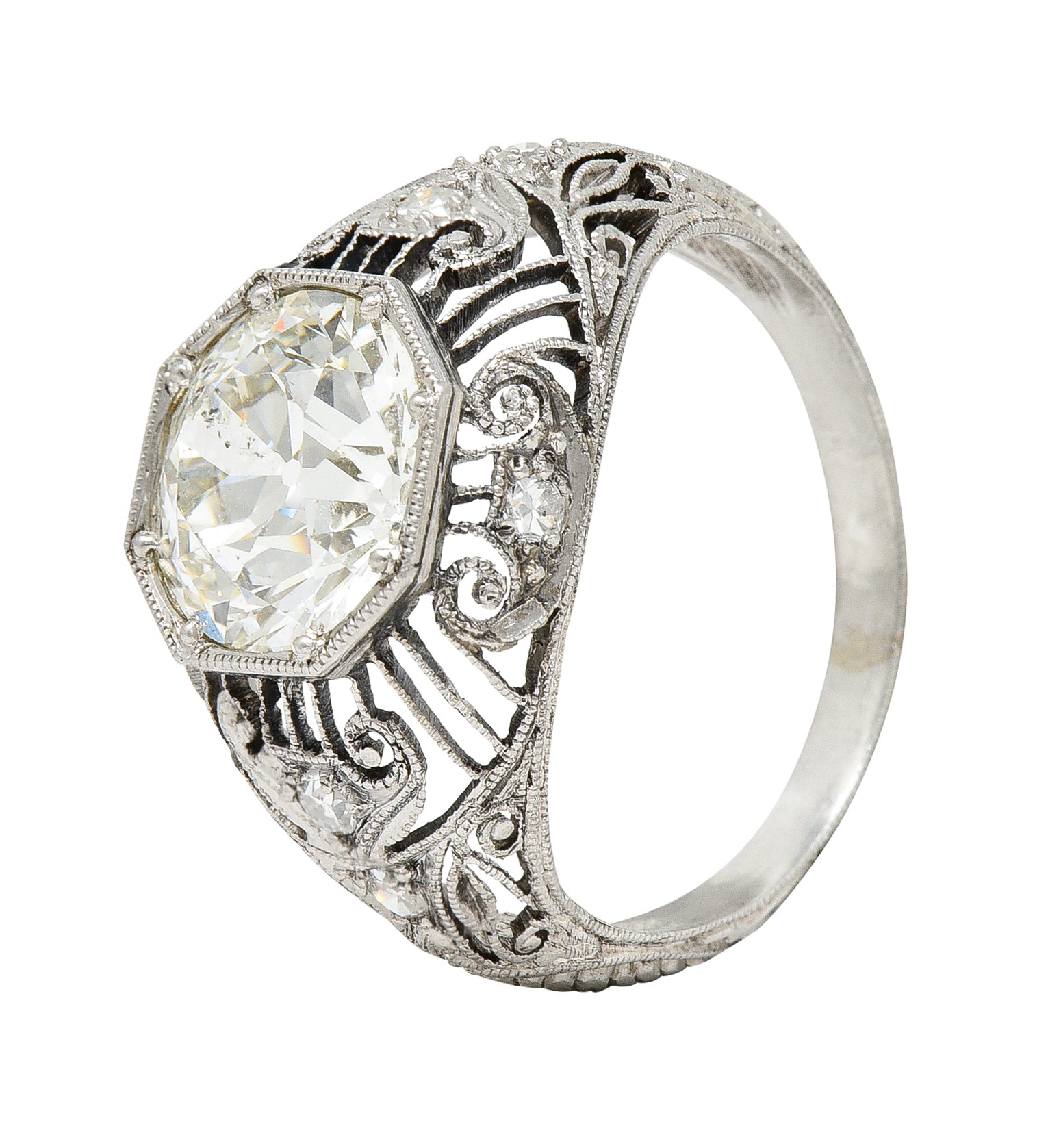 Antique Edwardian 2.45 Carats Old European Diamond Platinum Bombe Engagement Ring Wilson's Estate Jewelry