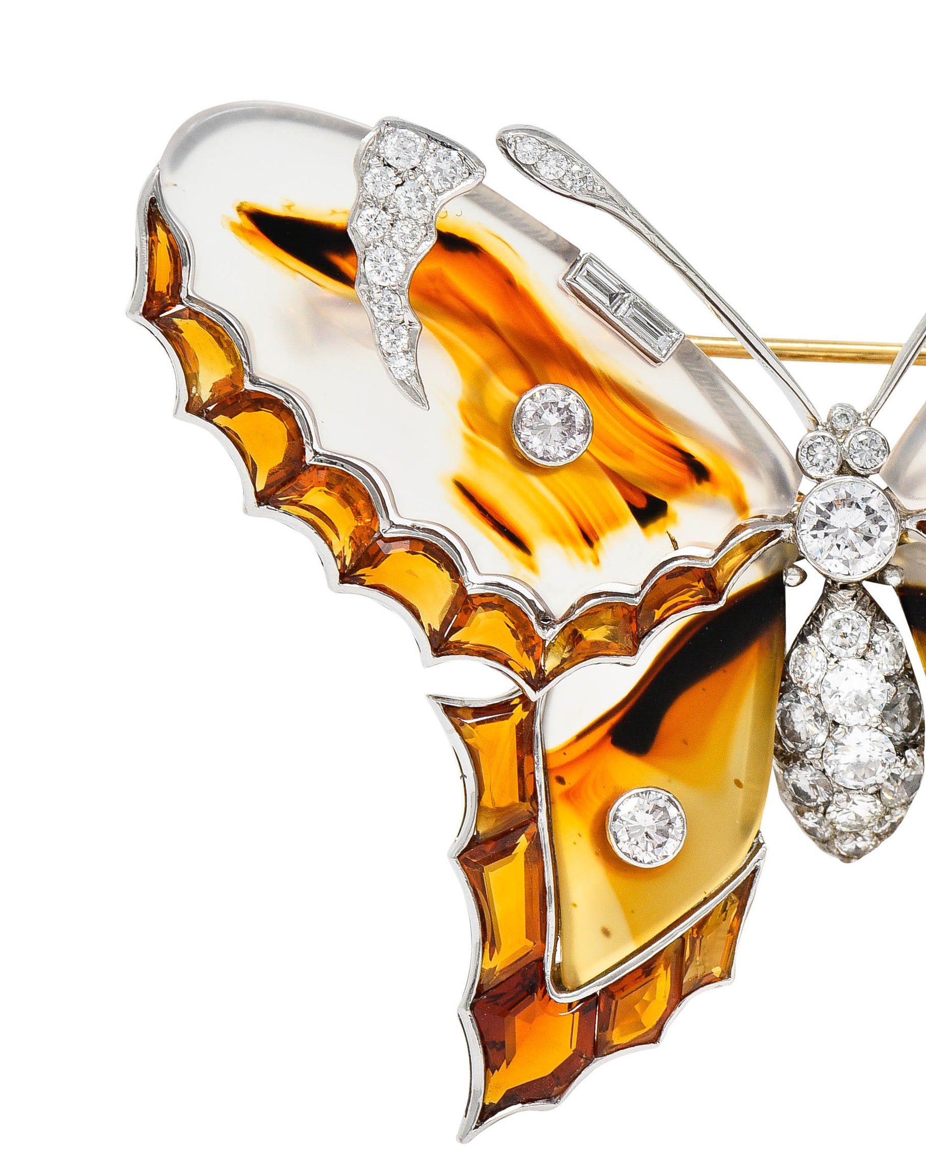 Large Vintage Agate Citrine Diamond Platinum Butterfly BroochBrooch - Wilson's Estate Jewelry