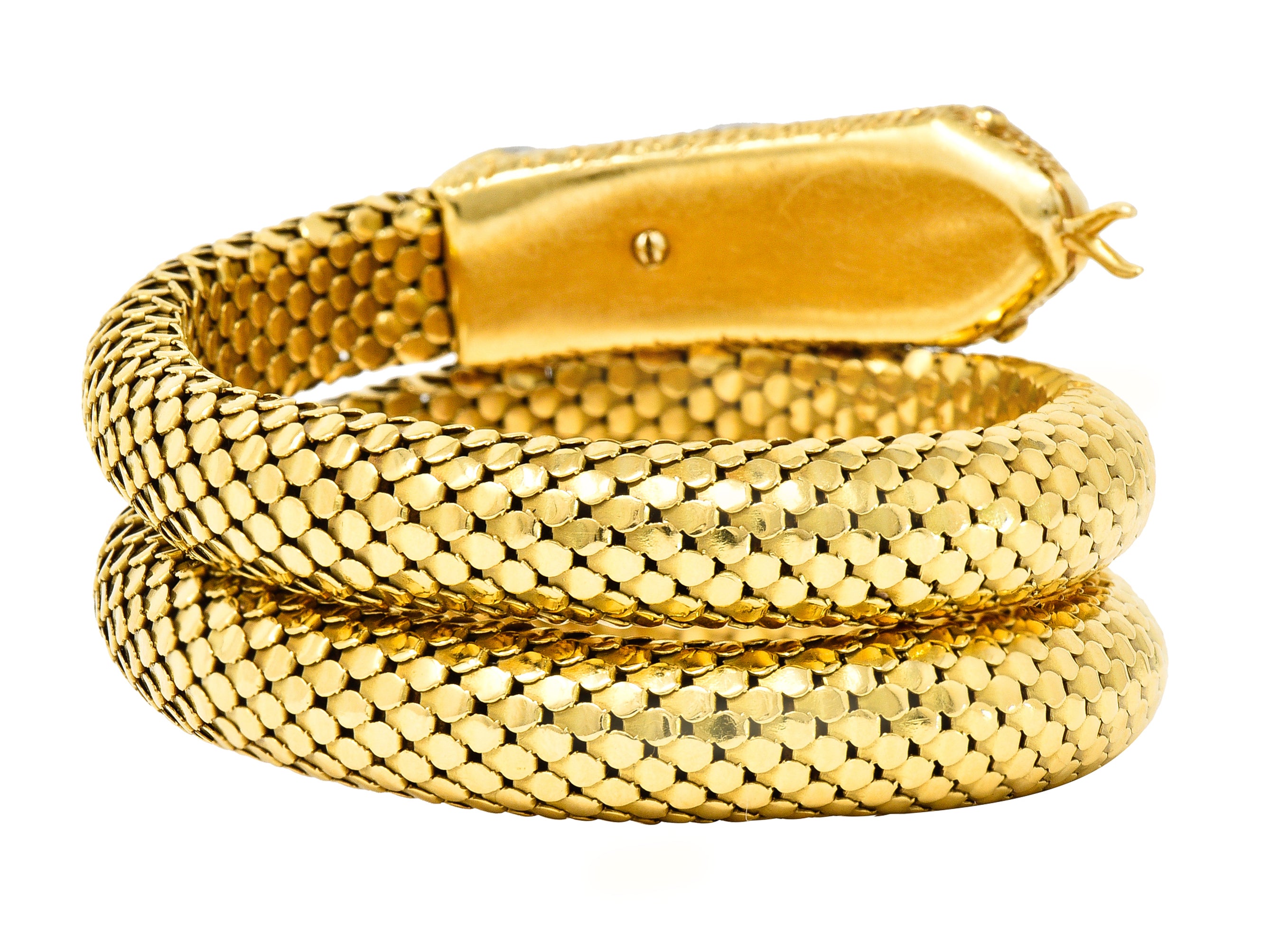 Mid-Century Star Sapphire Ruby Diamond Platinum 14 Karat Yellow Gold Snake Vintage Wrap Bracelet Wilson's Estate Jewelry