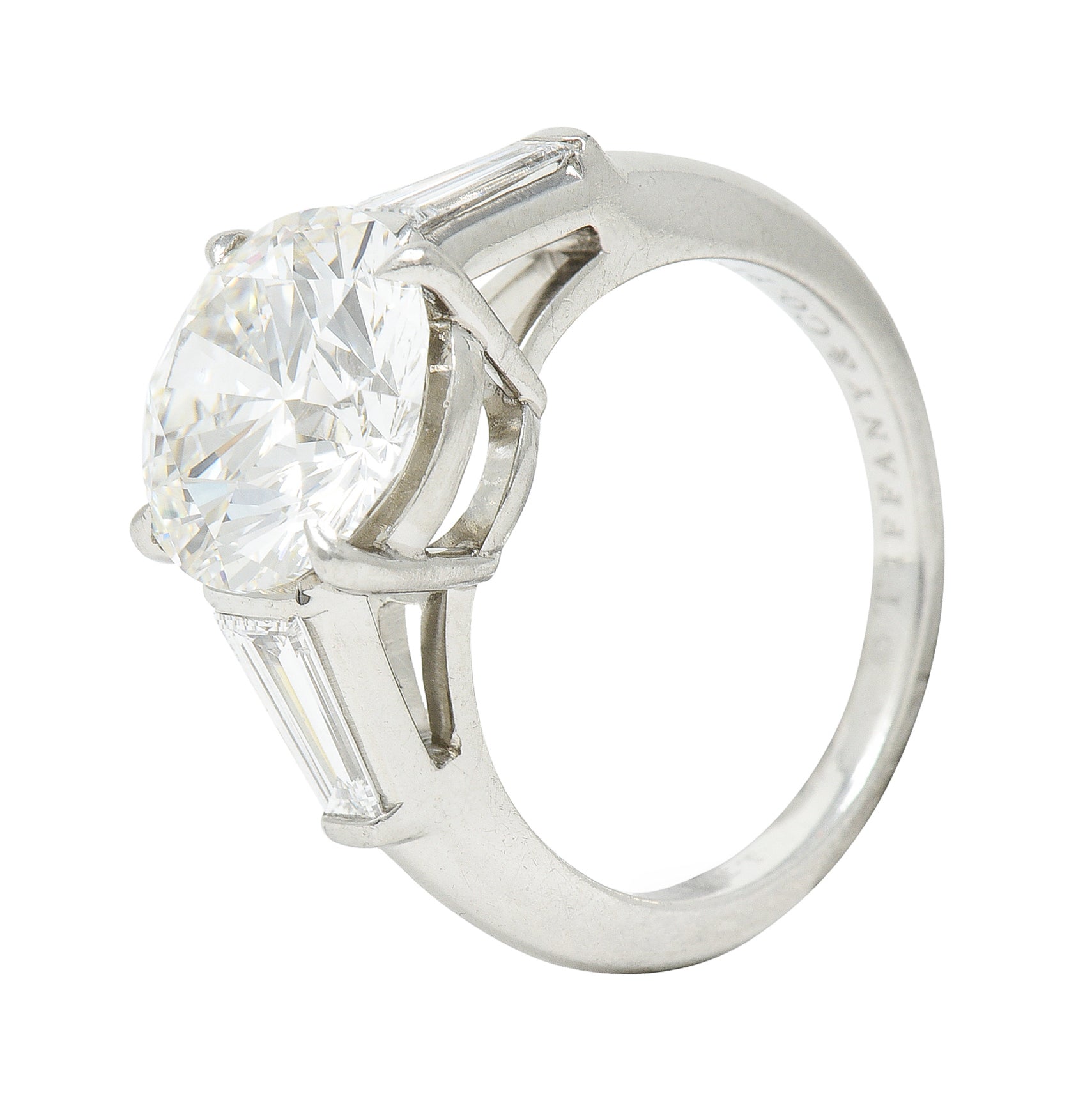 Exceptional Tiffany & Co. 3.82 CTW Round Brilliant Diamond Platinum Engagement Ring Wilson's Estate Jewelry