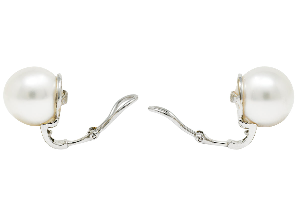 1950's South Sea Pearl Diamond 18 Karat White Gold Ear-Clip EarringsEarrings - Wilson's Estate Jewelry