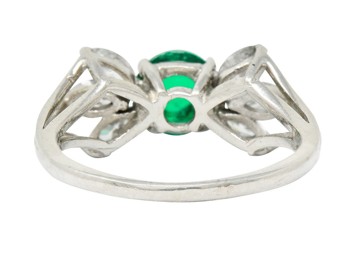 1950's Mid-Century 2.13 CTW Colombian Emerald Diamond Platinum Bow Cluster Ring AGLRing - Wilson's Estate Jewelry