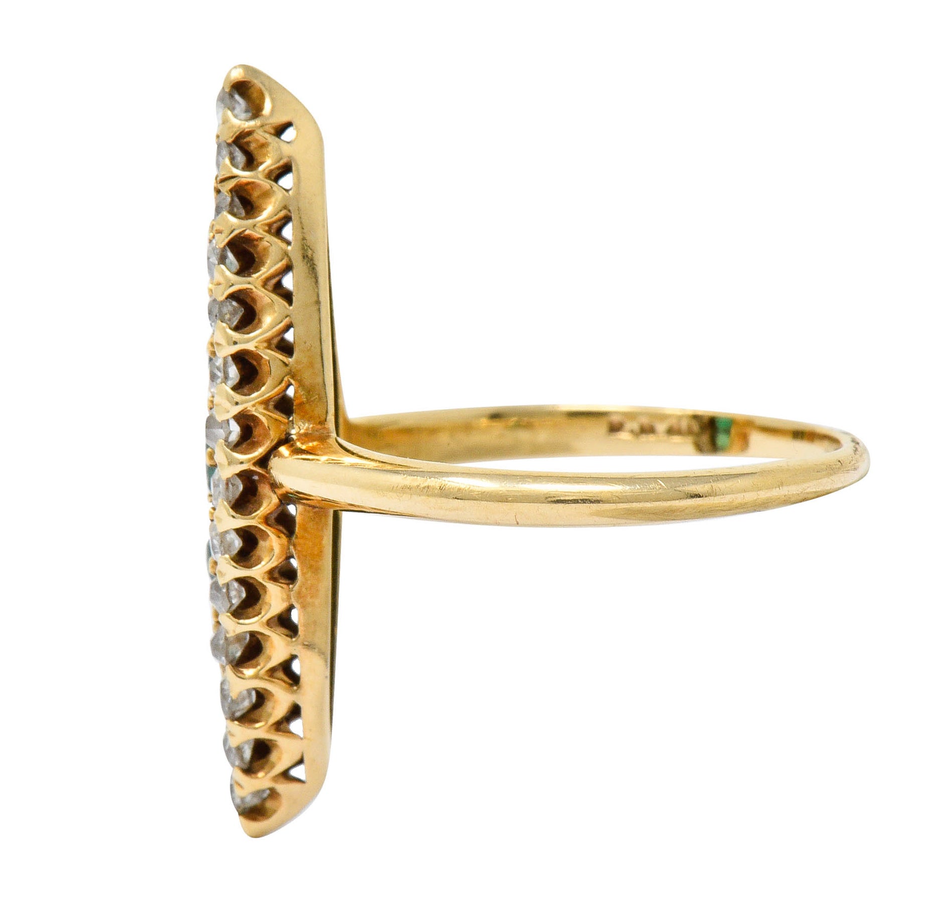 Victorian 1.22 CTW Emerald Diamond 14 Karat Gold Navette Cluster RingRing - Wilson's Estate Jewelry