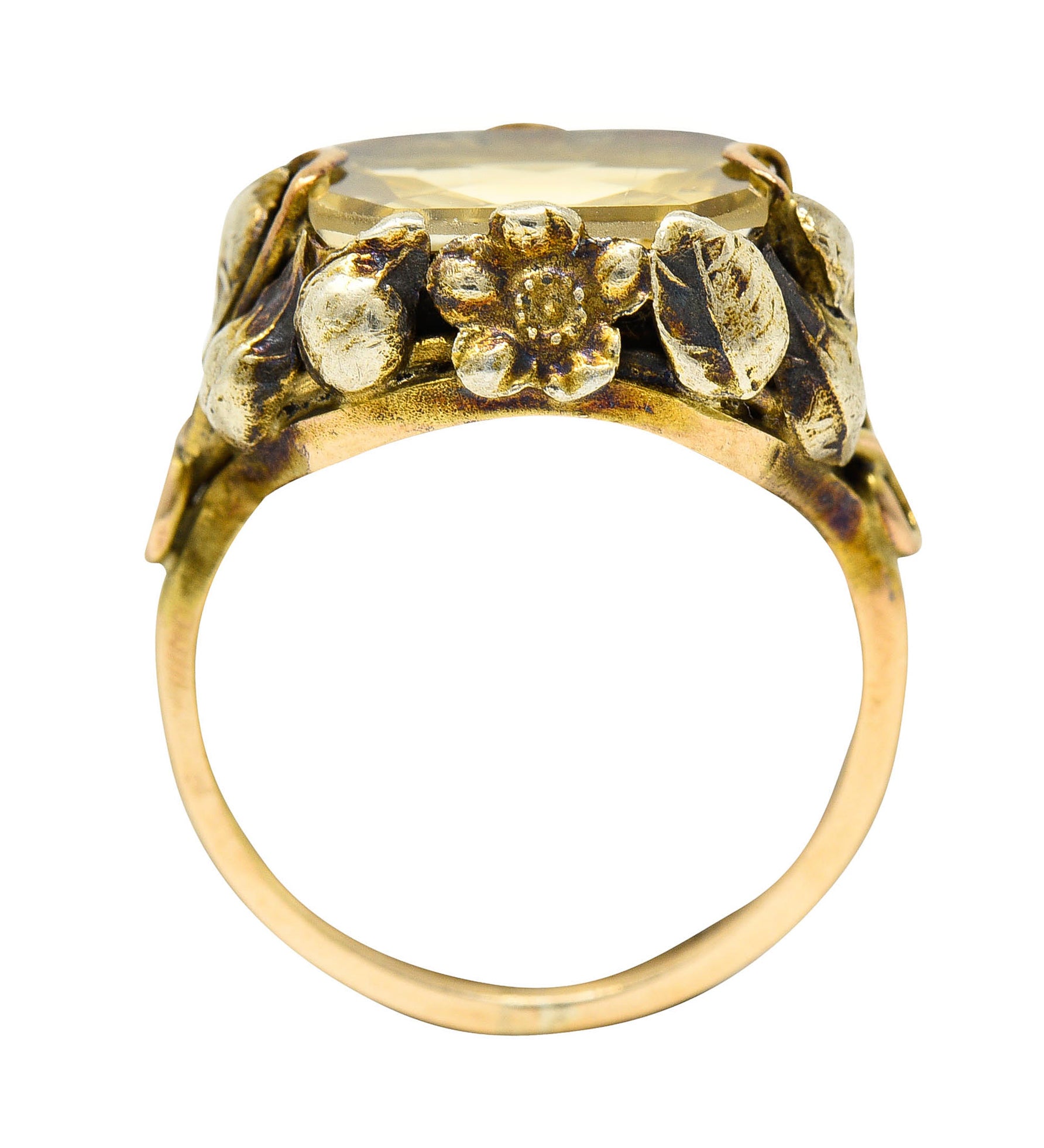 Arts & Crafts Vintage 14 Karat Two-Tone Gold Citrine Floral RingRing - Wilson's Estate Jewelry