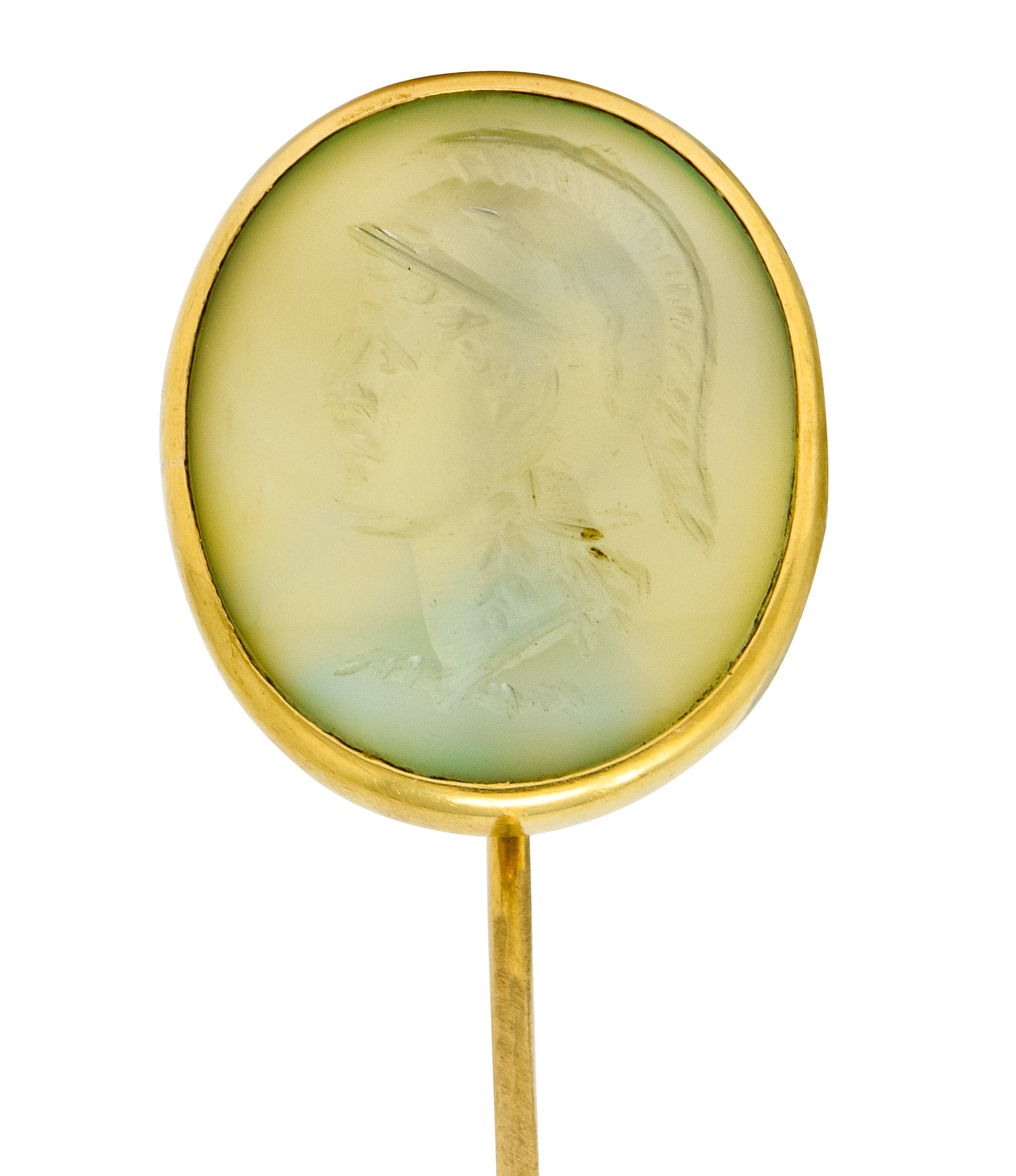 Victorian 14 Karat Gold Hardstone Intaglio Spartan Solider Stickpin - Wilson's Estate Jewelry