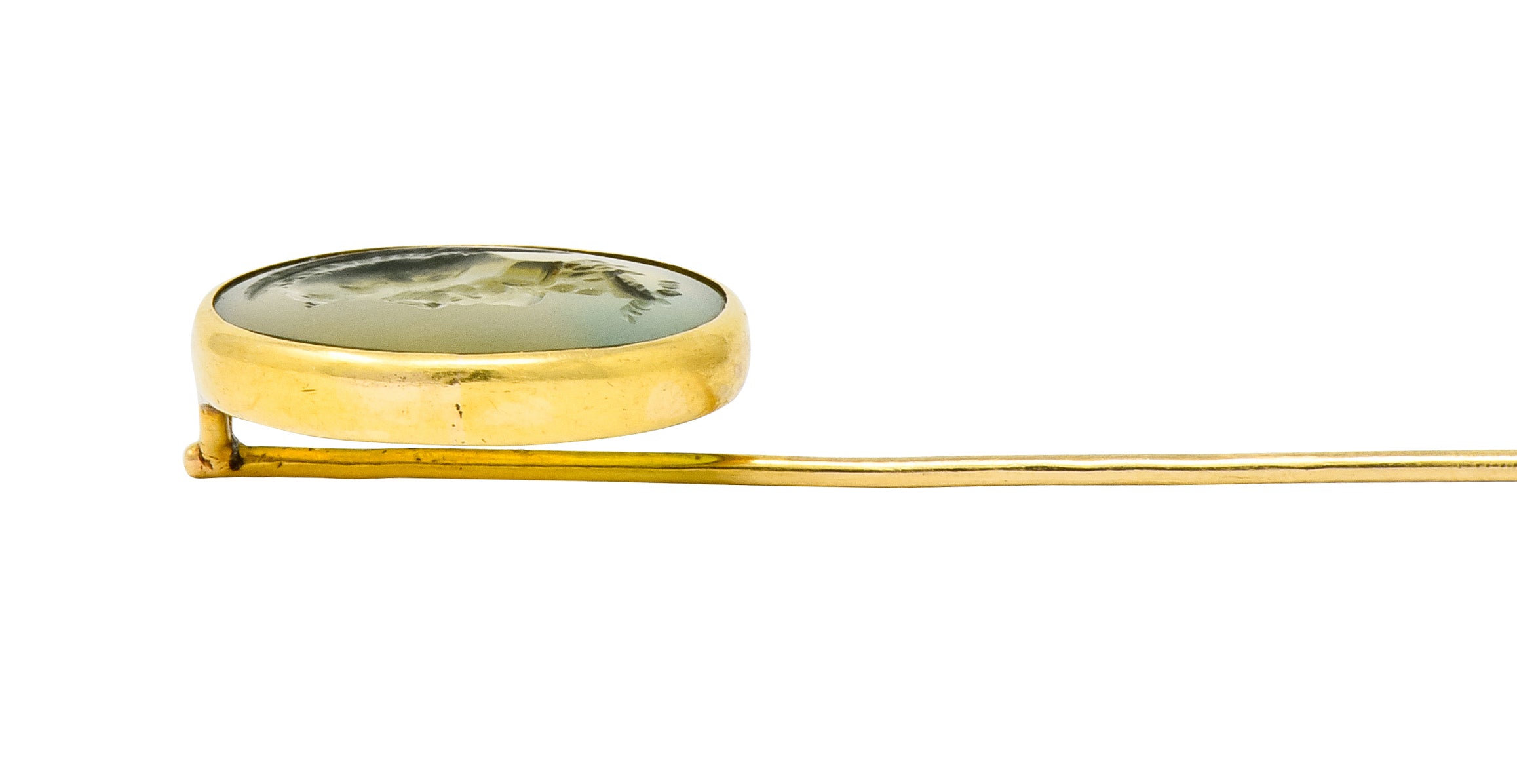Victorian 14 Karat Gold Hardstone Intaglio Spartan Solider Stickpin - Wilson's Estate Jewelry