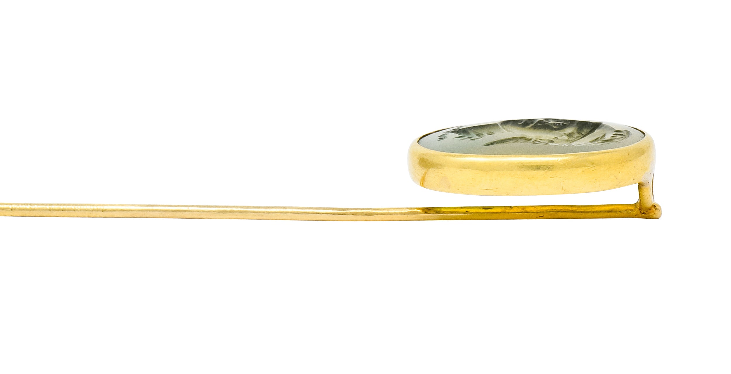Victorian 14 Karat Gold Hardstone Intaglio Spartan Solider Stickpin - Wilson's Estate Jewelry