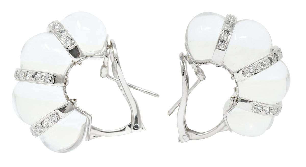 Vintage Rock Crystal Quartz 1.50 CTW Diamond 18 Karat White Gold J Hoop EarringsEarrings - Wilson's Estate Jewelry