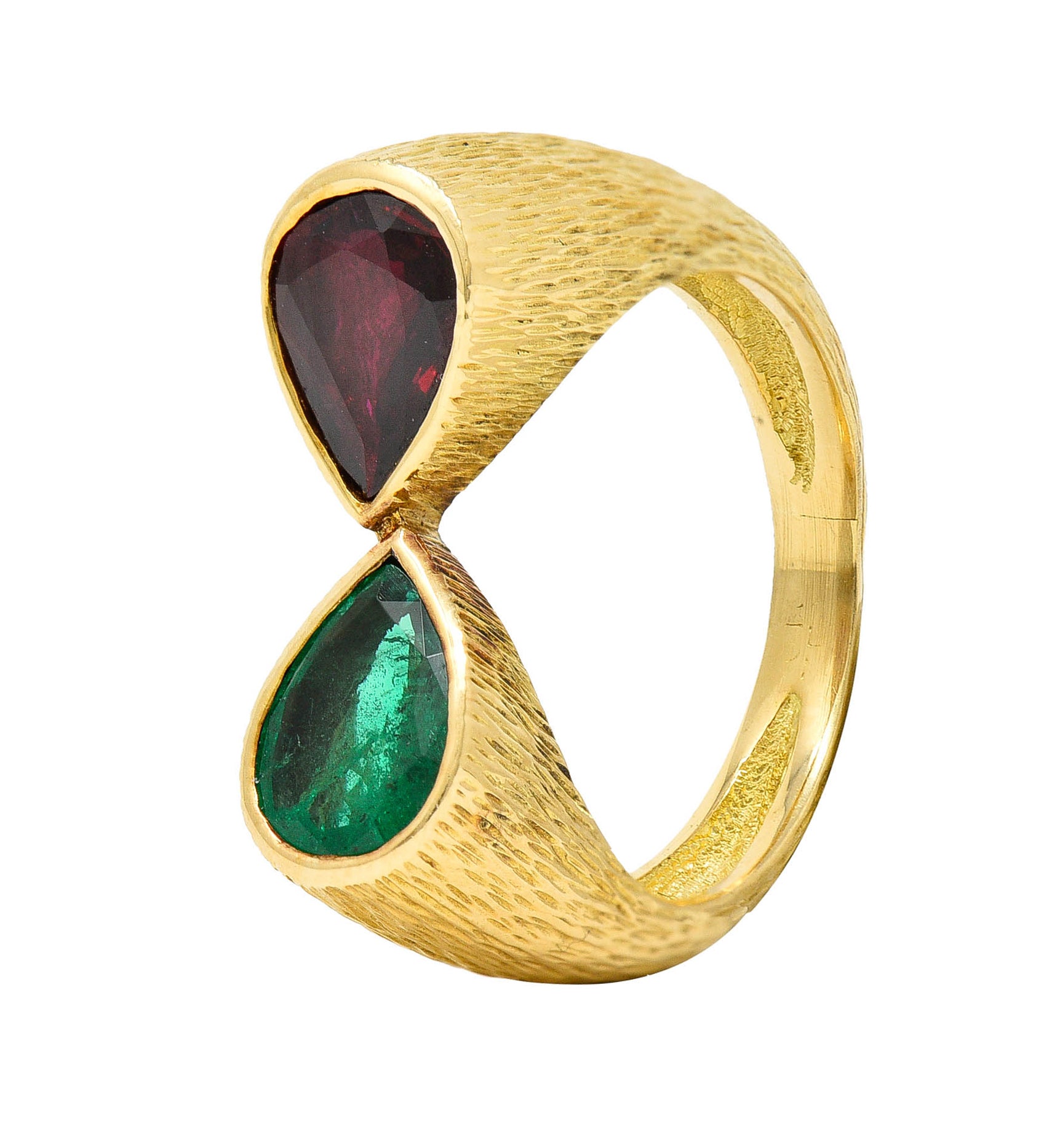 French Vintage Emerald Ruby 18 Karat Gold Mirrored Gemstone RingRing - Wilson's Estate Jewelry