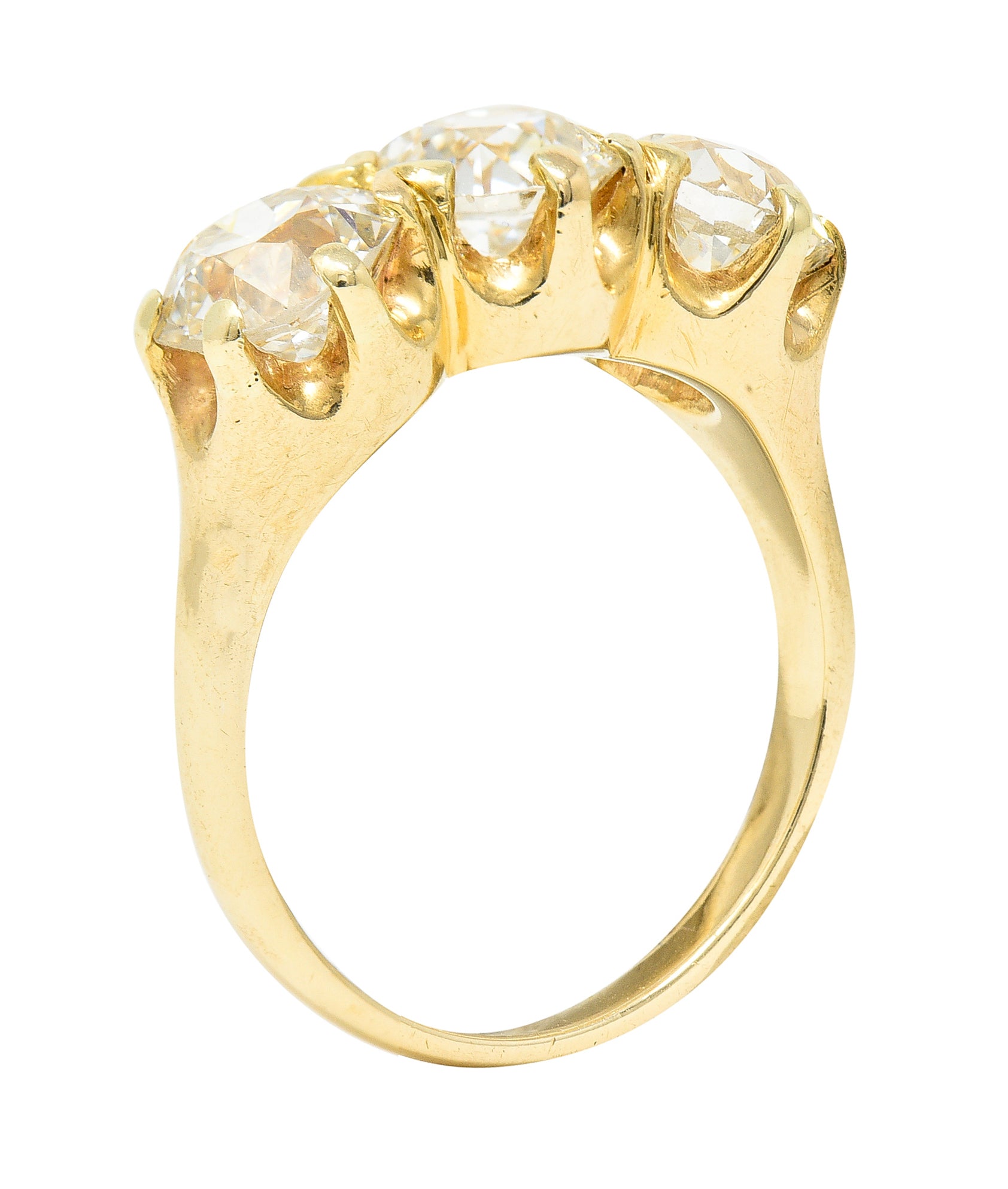 Shreve Crump & Lowe Victorian 3.58 CTW Old European Diamond 14 Karat Yellow Gold Belcher Antique Ring Wilson's Estate Jewelry