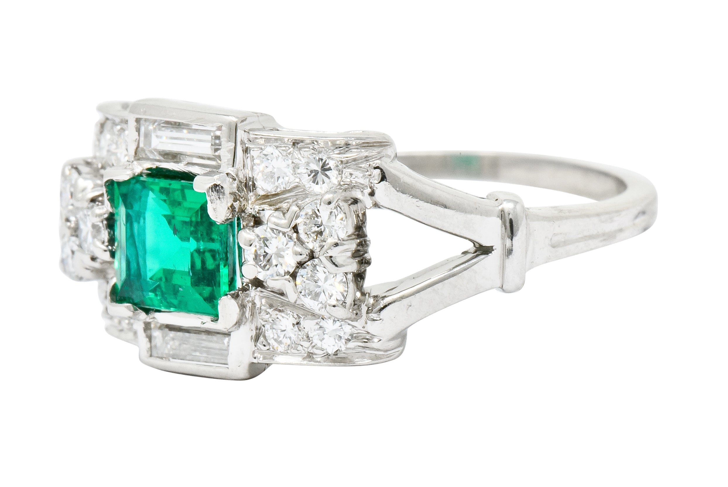 Tiffany & Co. Emerald Diamond Platinum Ring Circa 1950 - Wilson's Estate Jewelry