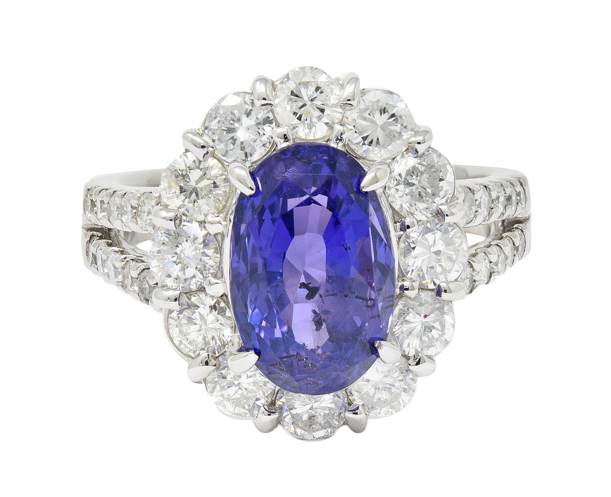 7.10 CTW No Heat Sapphire Diamond Platinum Cluster Ring AIGSRing - Wilson's Estate Jewelry