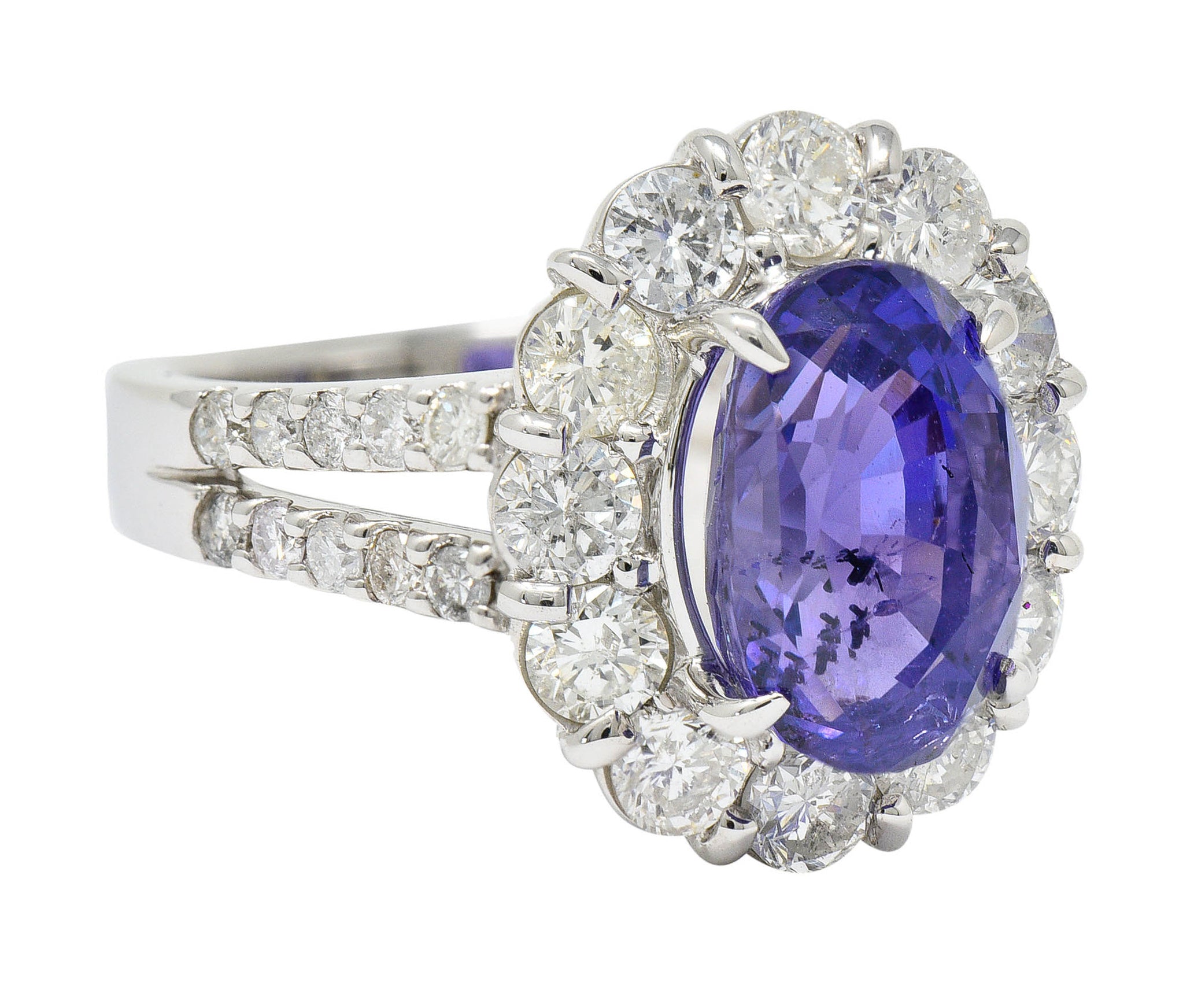 7.10 CTW No Heat Sapphire Diamond Platinum Cluster Ring AIGSRing - Wilson's Estate Jewelry