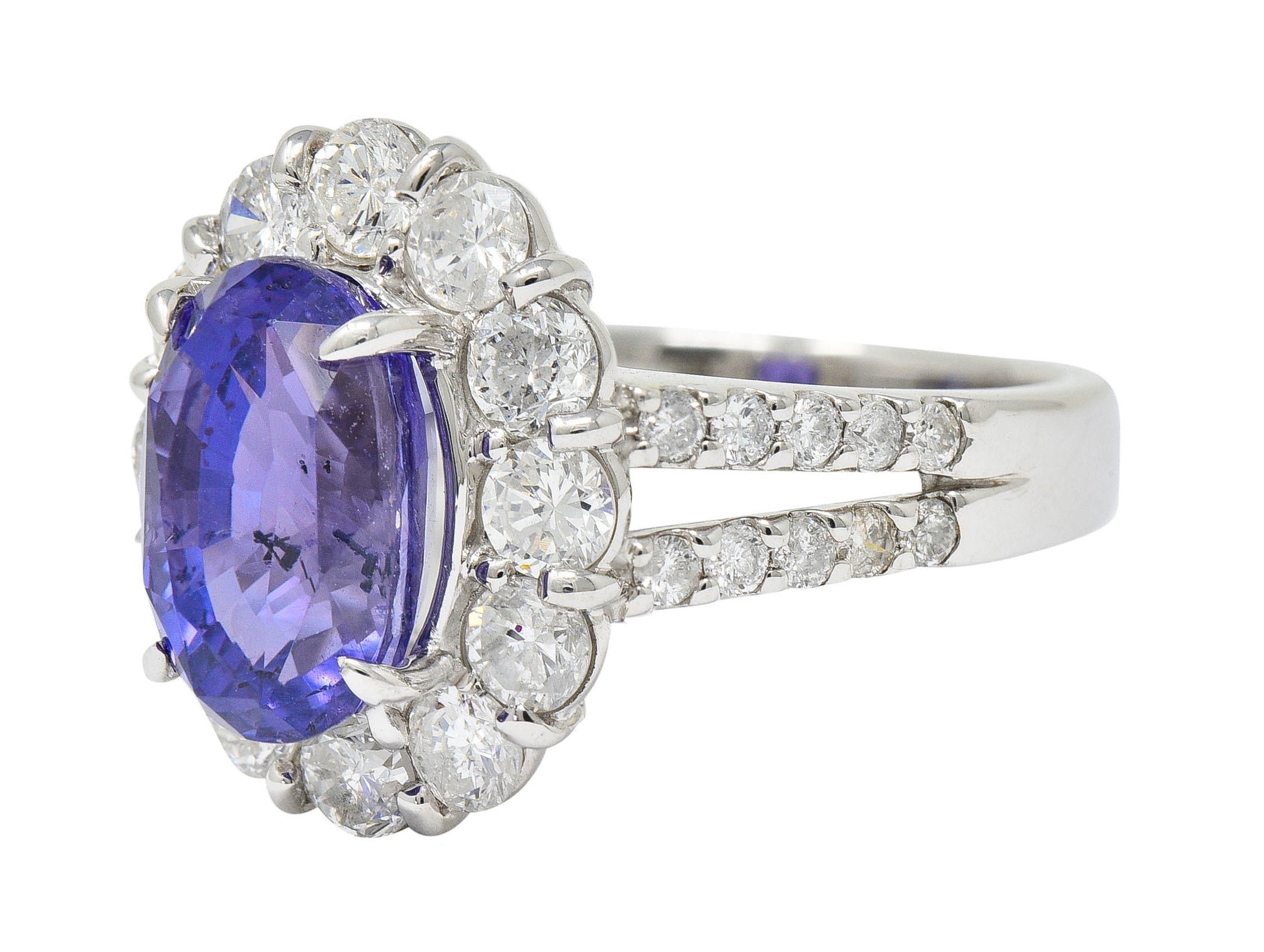 7.10 CTW No Heat Sapphire Diamond Platinum Cluster Ring AIGSRing - Wilson's Estate Jewelry