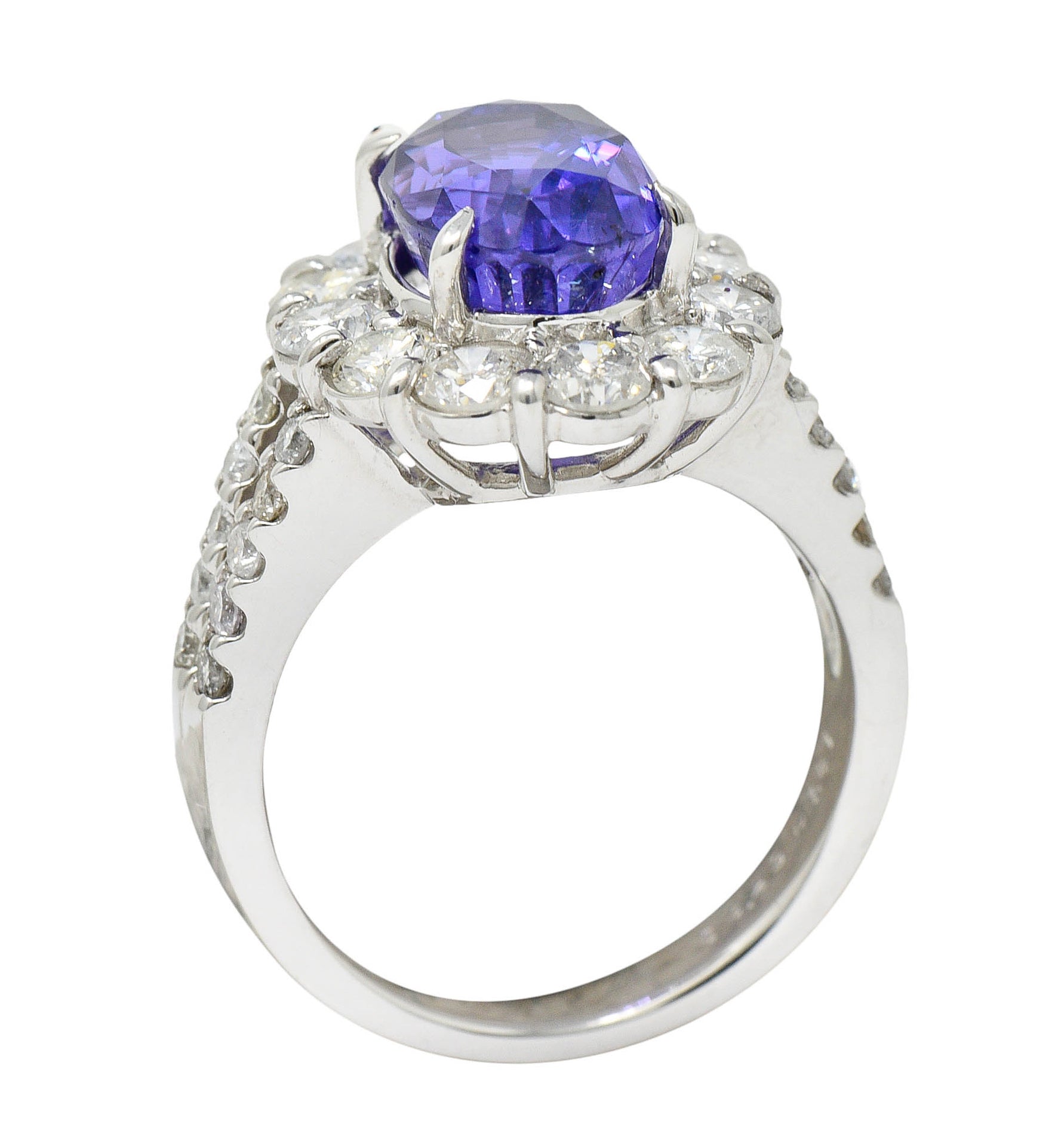 7.10 CTW No Heat Sapphire Diamond Platinum Cluster Ring AIGSRing - Wilson's Estate Jewelry