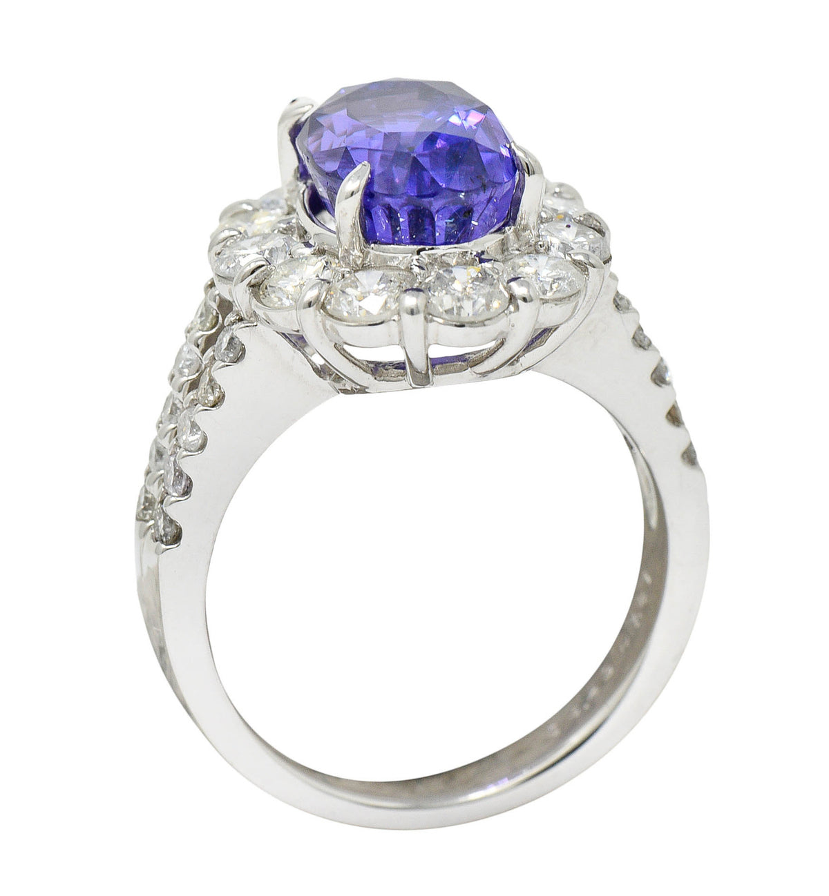 7.10 CTW No Heat Sapphire Diamond Platinum Cluster Ring AIGSRing - Wilson's Estate Jewelry