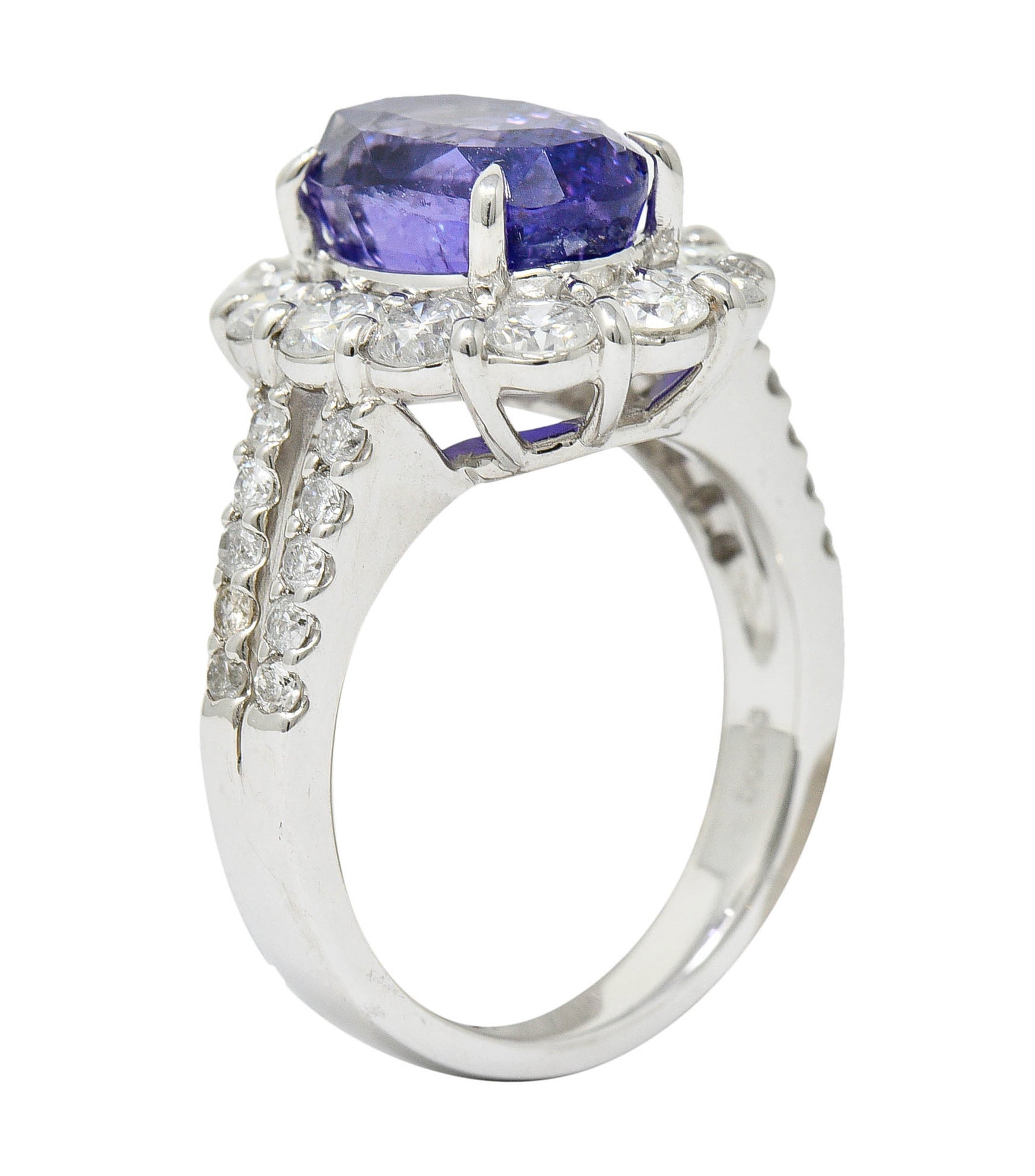 7.10 CTW No Heat Sapphire Diamond Platinum Cluster Ring AIGSRing - Wilson's Estate Jewelry
