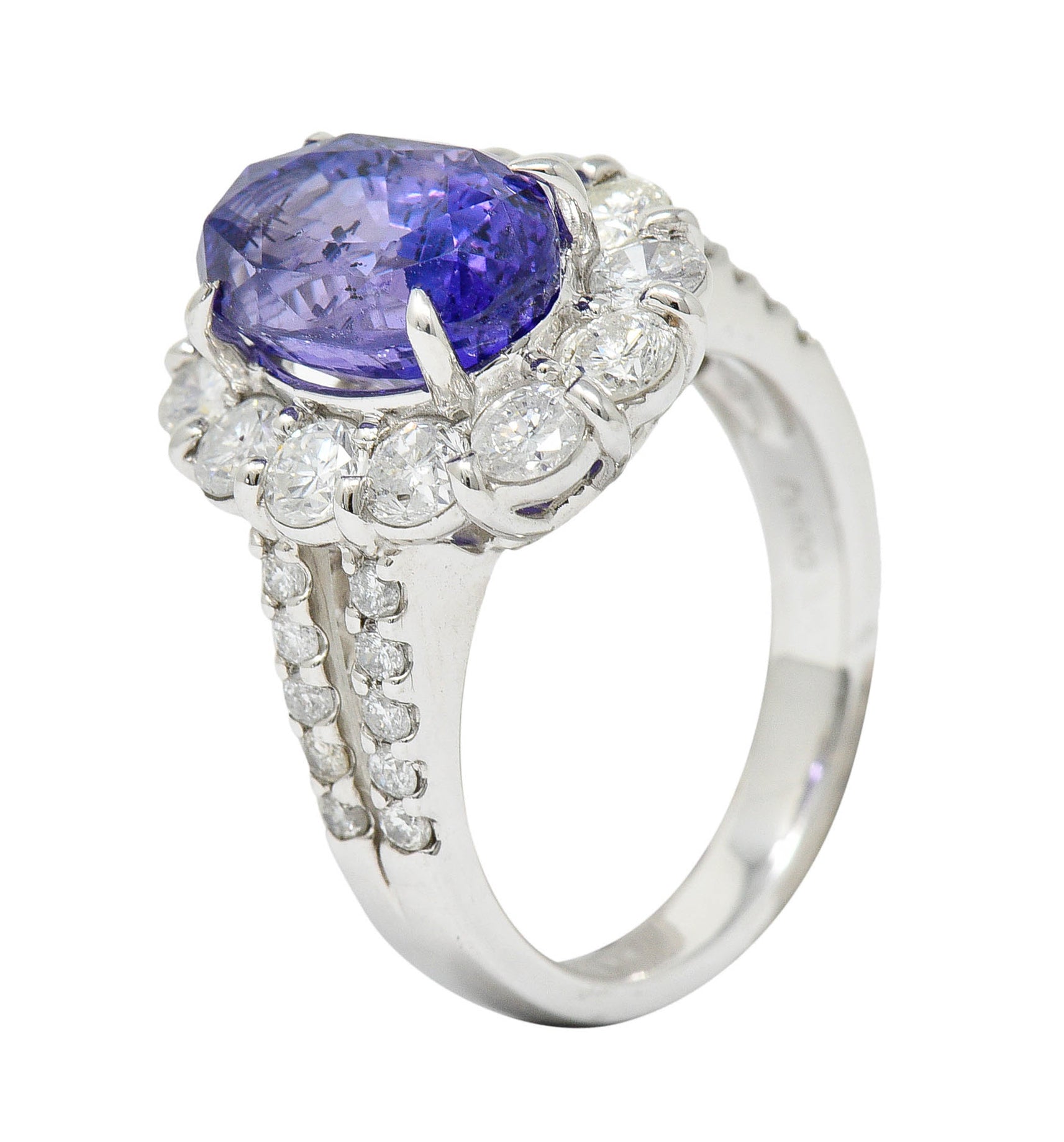 7.10 CTW No Heat Sapphire Diamond Platinum Cluster Ring AIGSRing - Wilson's Estate Jewelry