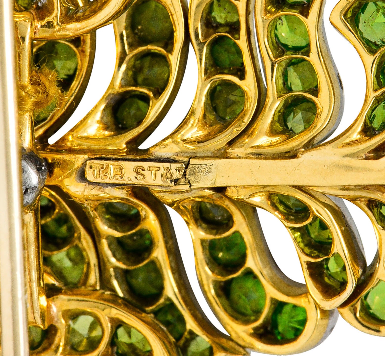 T.B. Starr Demantoid Garnet Diamond Platinum 18 Karat Gold Fern Edwardian Pendant BroochBrooch - Wilson's Estate Jewelry