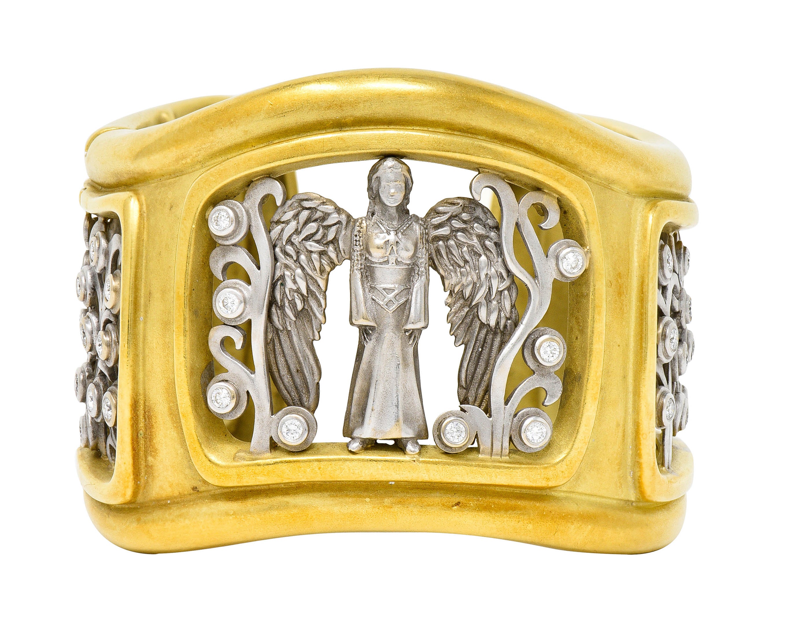 Substantial Kieselstein & Cord Diamond Two-Tone 18 Karat Gold Angel Cuff Braceletbracelet - Wilson's Estate Jewelry