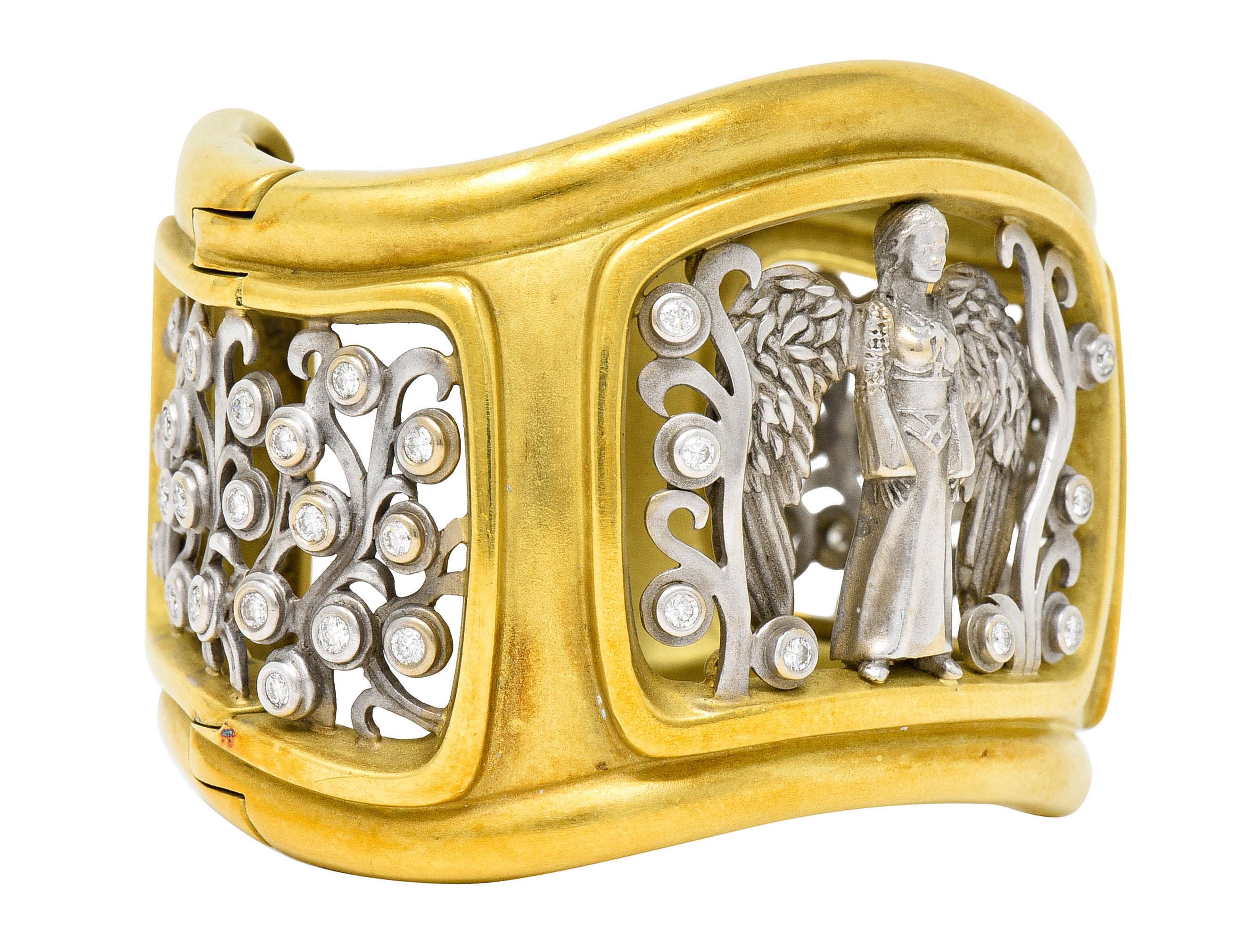 Substantial Kieselstein & Cord Diamond Two-Tone 18 Karat Gold Angel Cuff Braceletbracelet - Wilson's Estate Jewelry