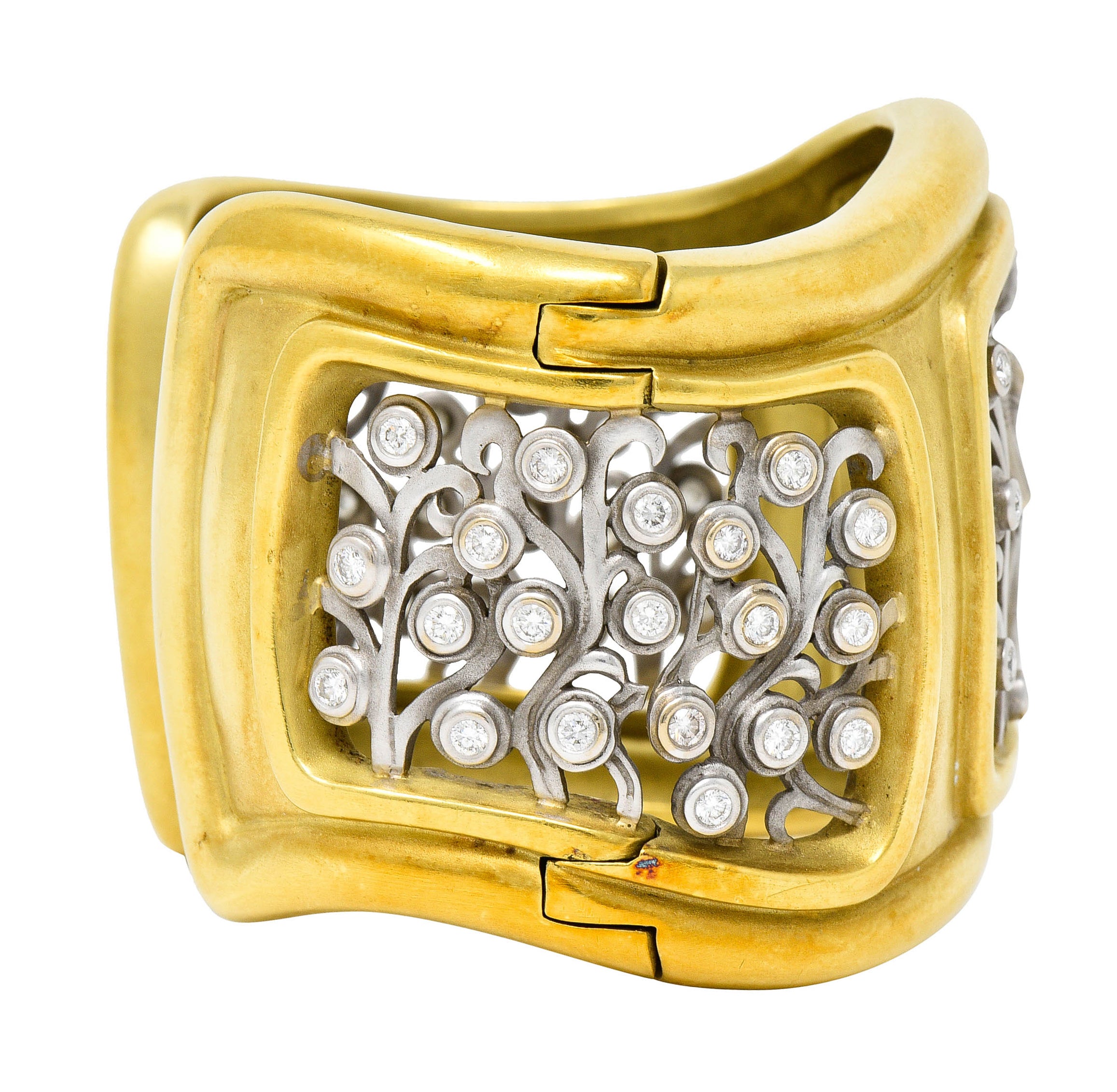 Substantial Kieselstein & Cord Diamond Two-Tone 18 Karat Gold Angel Cuff Braceletbracelet - Wilson's Estate Jewelry