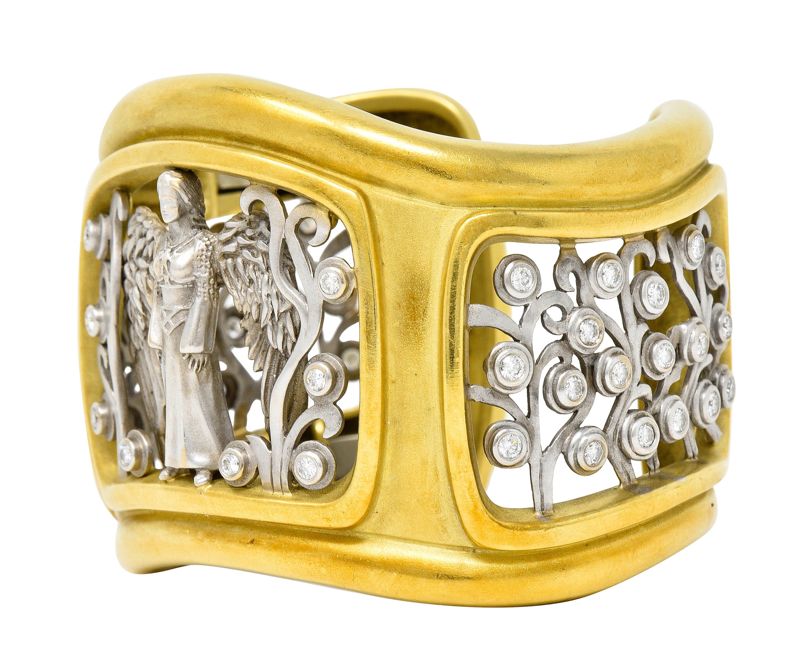 Substantial Kieselstein & Cord Diamond Two-Tone 18 Karat Gold Angel Cuff Braceletbracelet - Wilson's Estate Jewelry