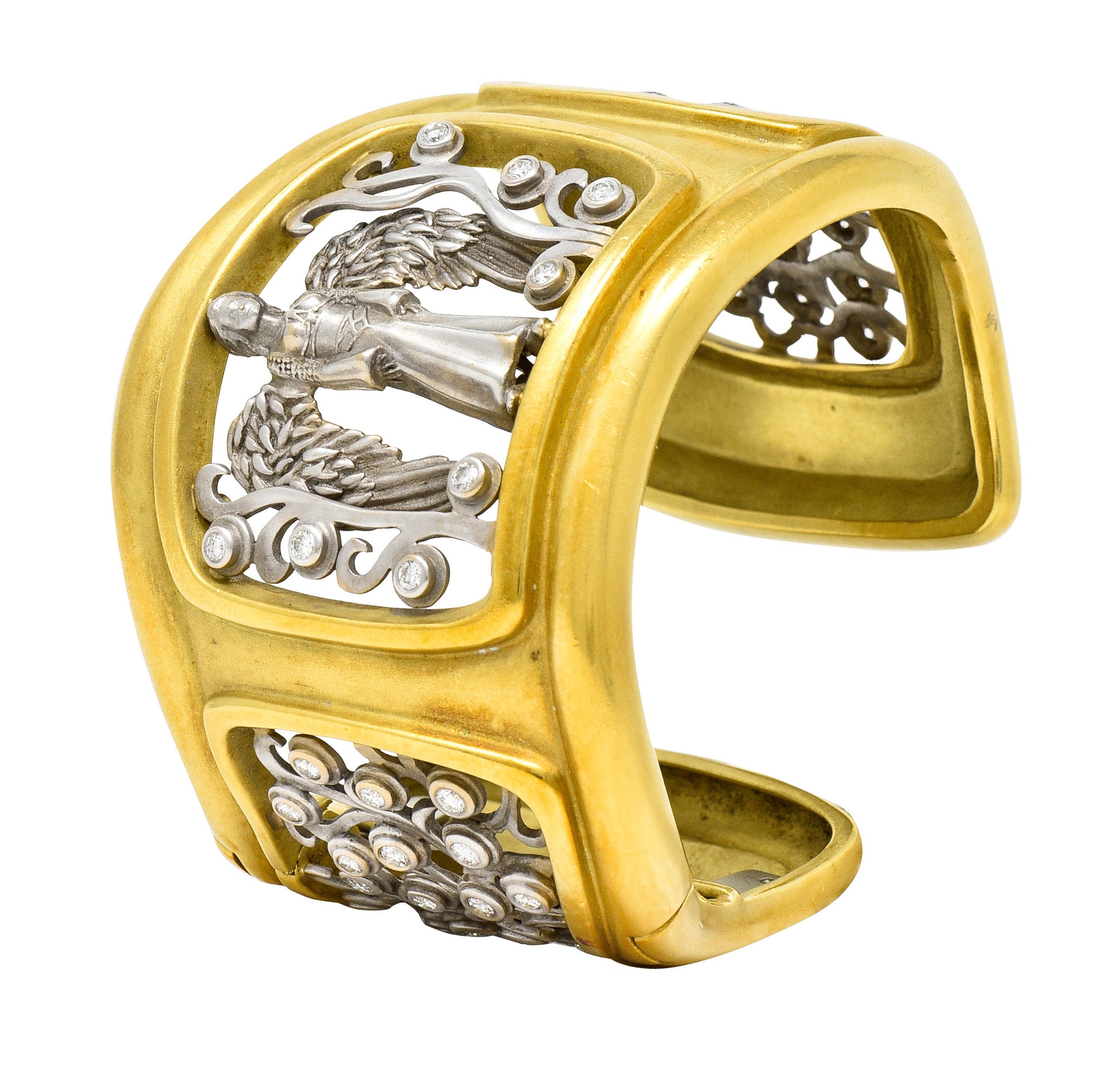 Substantial Kieselstein & Cord Diamond Two-Tone 18 Karat Gold Angel Cuff Braceletbracelet - Wilson's Estate Jewelry