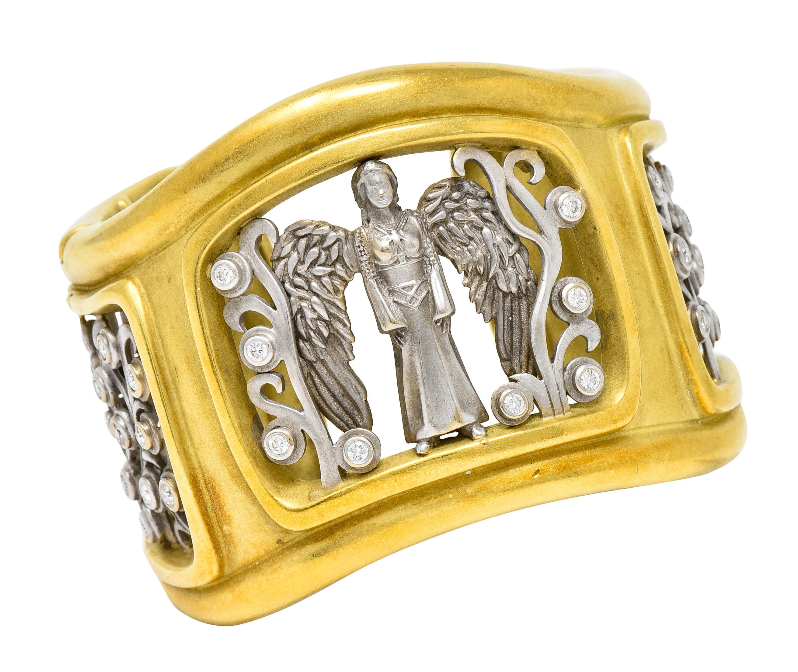 Substantial Kieselstein & Cord Diamond Two-Tone 18 Karat Gold Angel Cuff Braceletbracelet - Wilson's Estate Jewelry