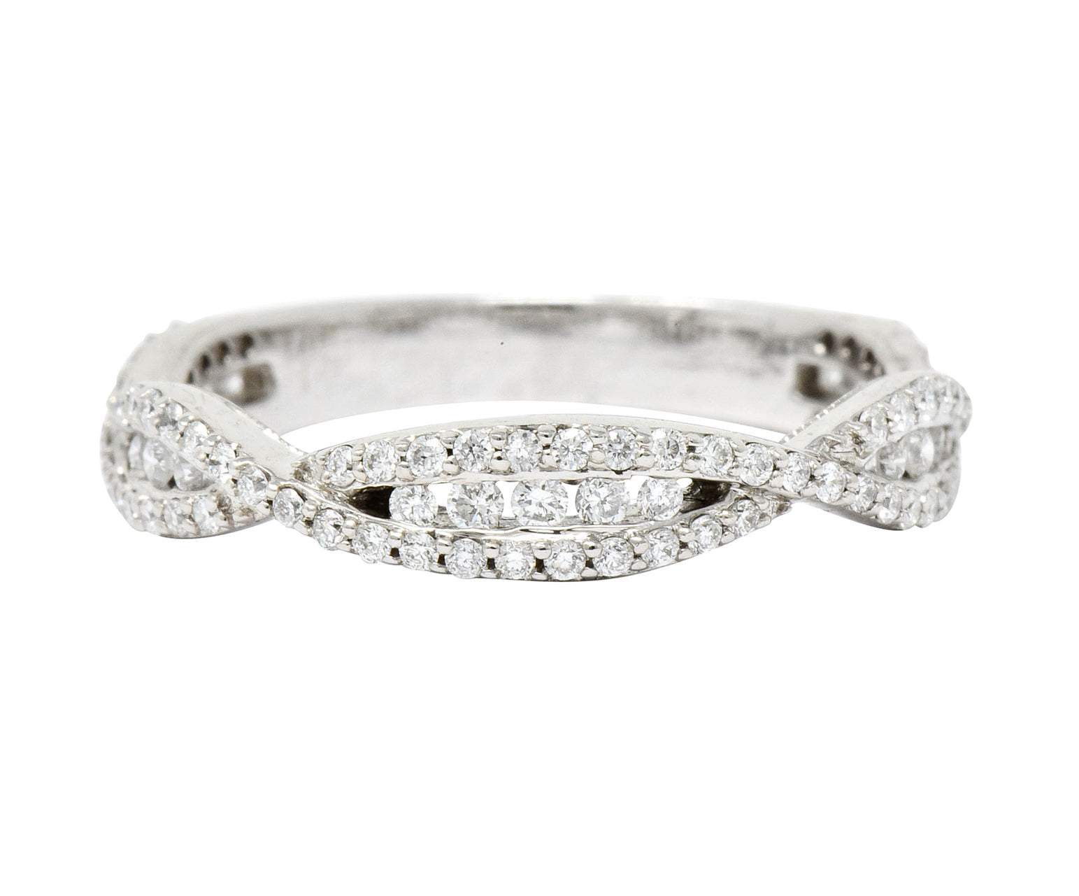 Modern 0.50 CTW Diamond 14 Karat White Gold Wave Band Ring - Wilson's Estate Jewelry