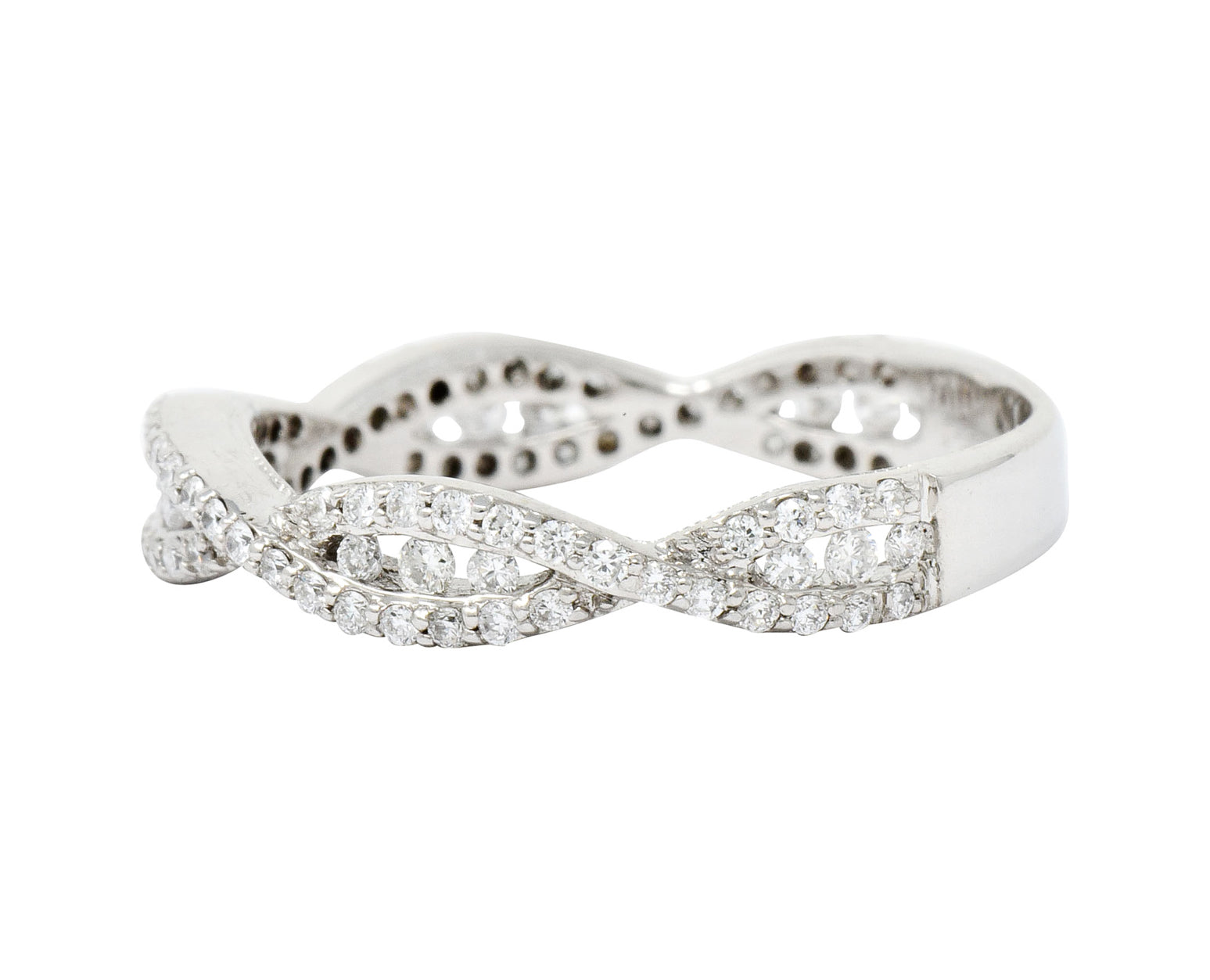 Modern 0.50 CTW Diamond 14 Karat White Gold Wave Band Ring - Wilson's Estate Jewelry