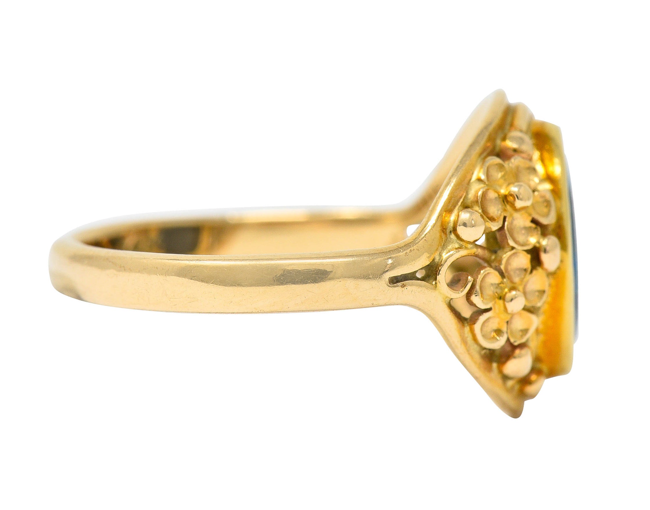 Art Nouveau 14 Karat Gold Black Opal Flower RingRing - Wilson's Estate Jewelry