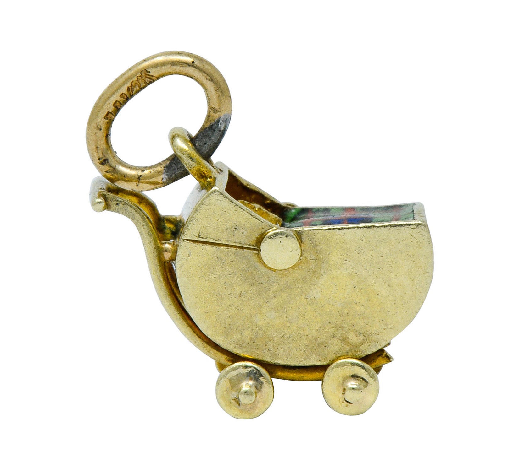 Sloan & Co. Retro Enamel 14 Karat Gold Baby Carriage Charmcharm - Wilson's Estate Jewelry