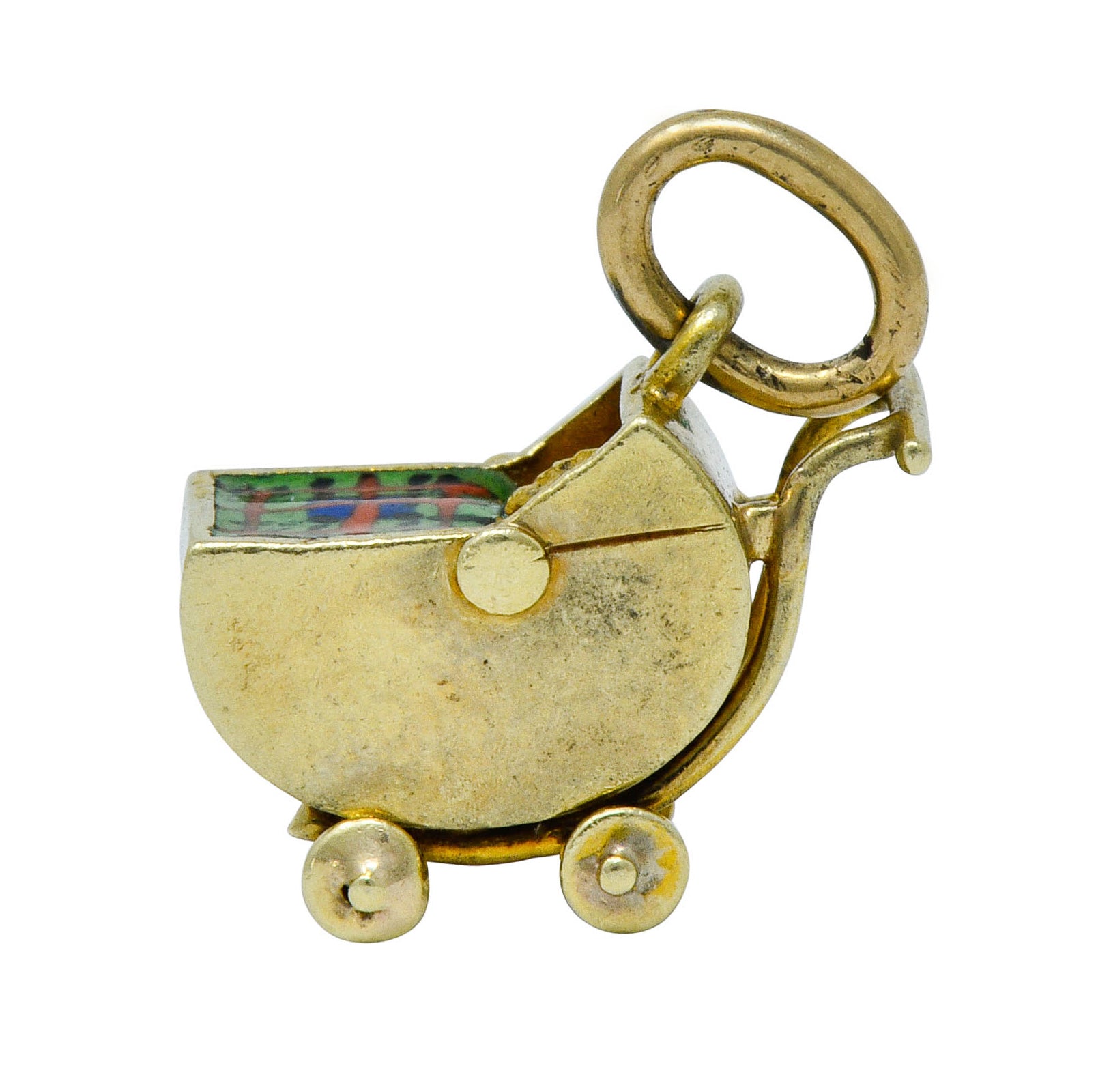 Sloan & Co. Retro Enamel 14 Karat Gold Baby Carriage Charmcharm - Wilson's Estate Jewelry