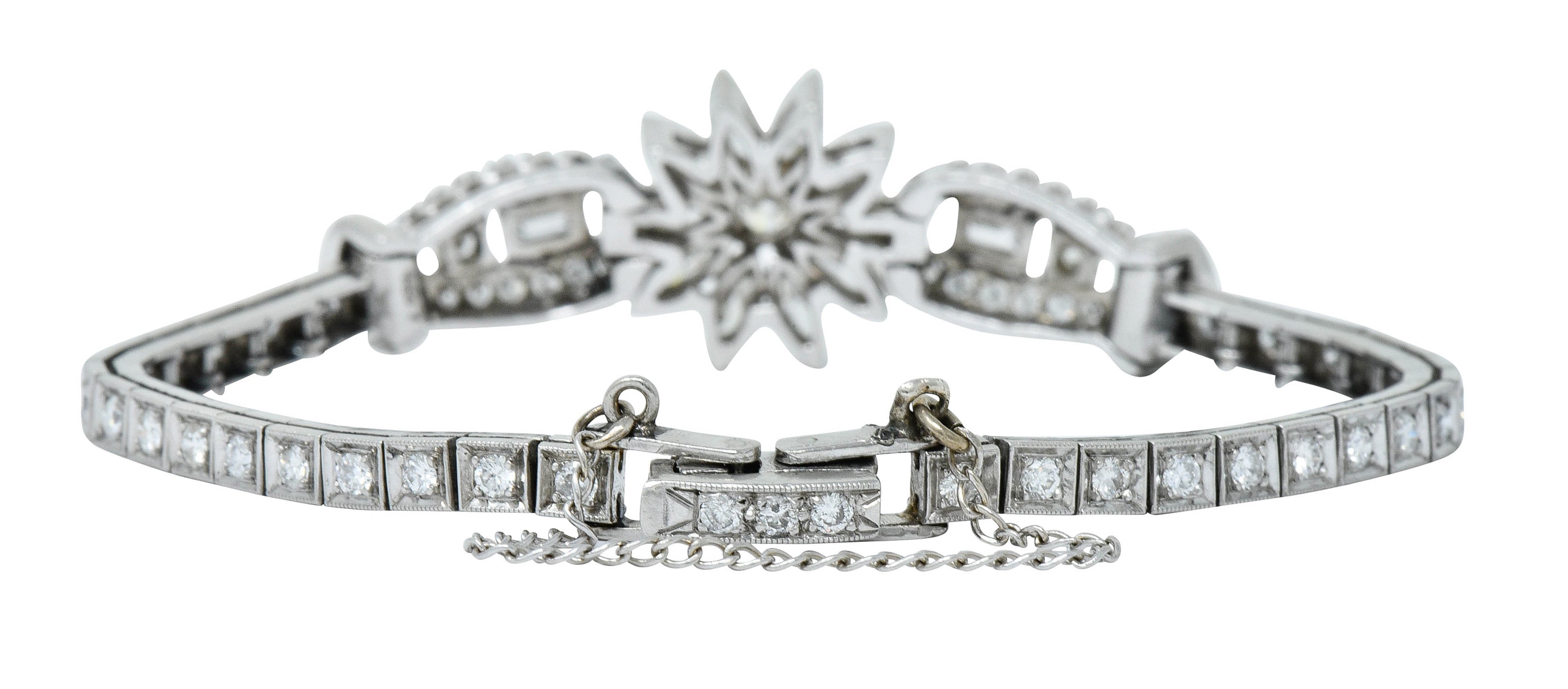 1950’s Mid-Century 4.00 CTW Diamond Platinum Floral Cluster Link Braceletbracelet - Wilson's Estate Jewelry