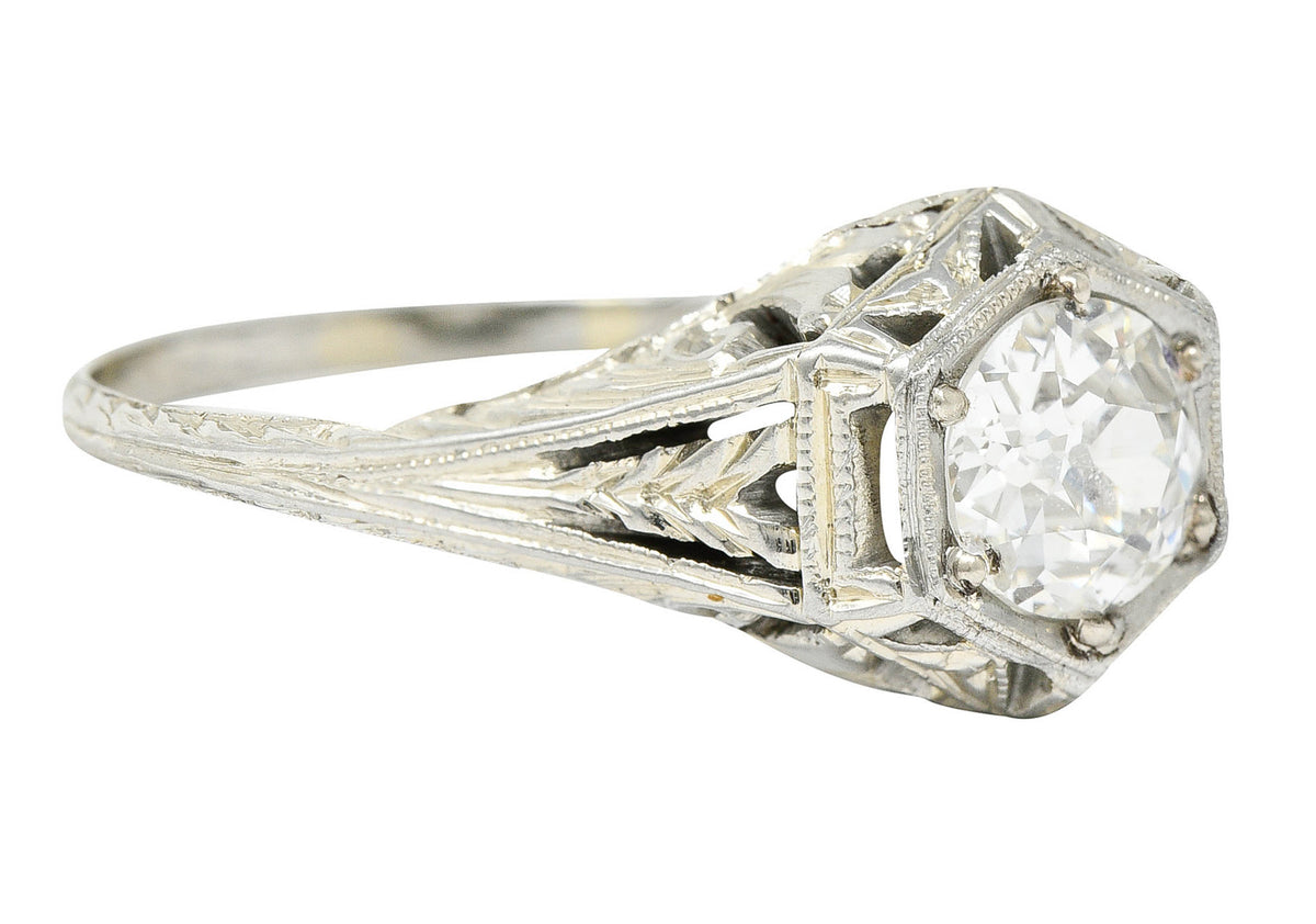 1926 Art Deco 0.76 CTW Diamond 18 Karat White Gold Hexagonal Engagement RingRing - Wilson's Estate Jewelry