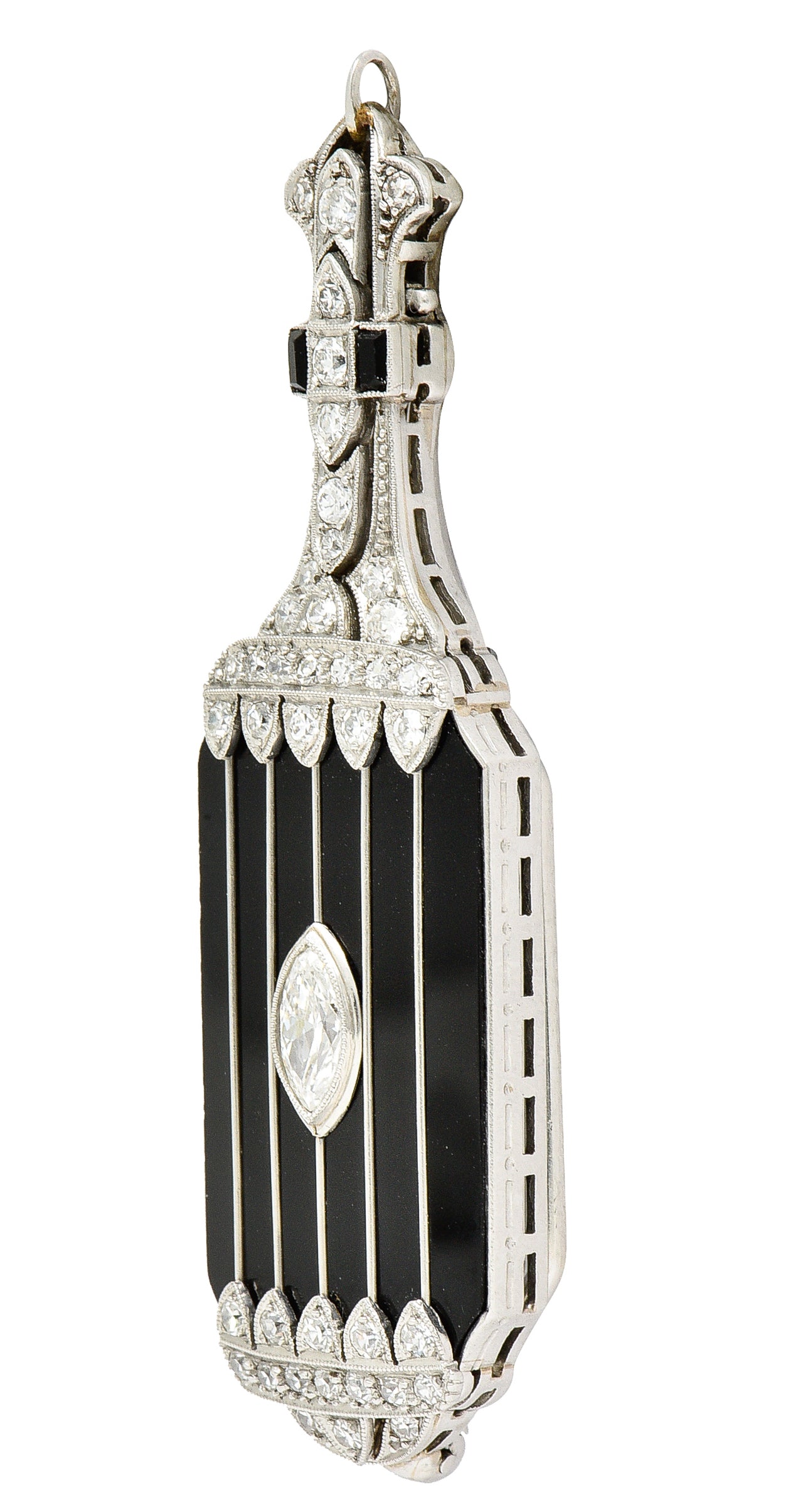 Art Deco Diamond Onyx Platinum Lorgnette Eyeglass Pendant Wilson's Estate Jewelry