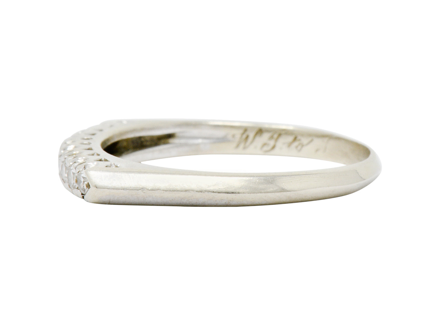 Retro 0.25 CTW Diamond 14 Karat White Gold Fishtail Stacking Band Ring - Wilson's Estate Jewelry