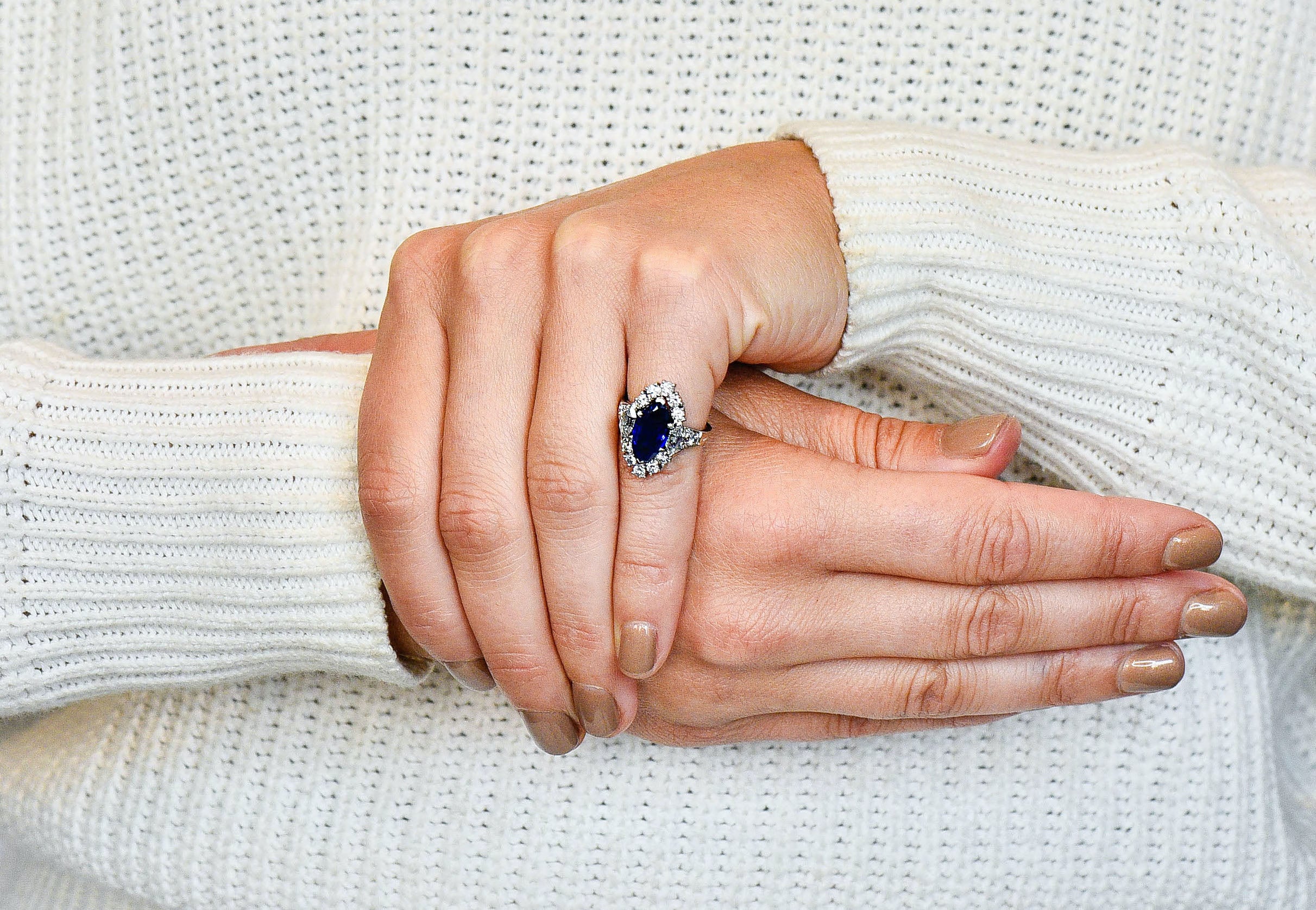 Tiffany & Co. No Heat Sapphire Diamond Platinum Navette Cluster Ring AGLRing - Wilson's Estate Jewelry