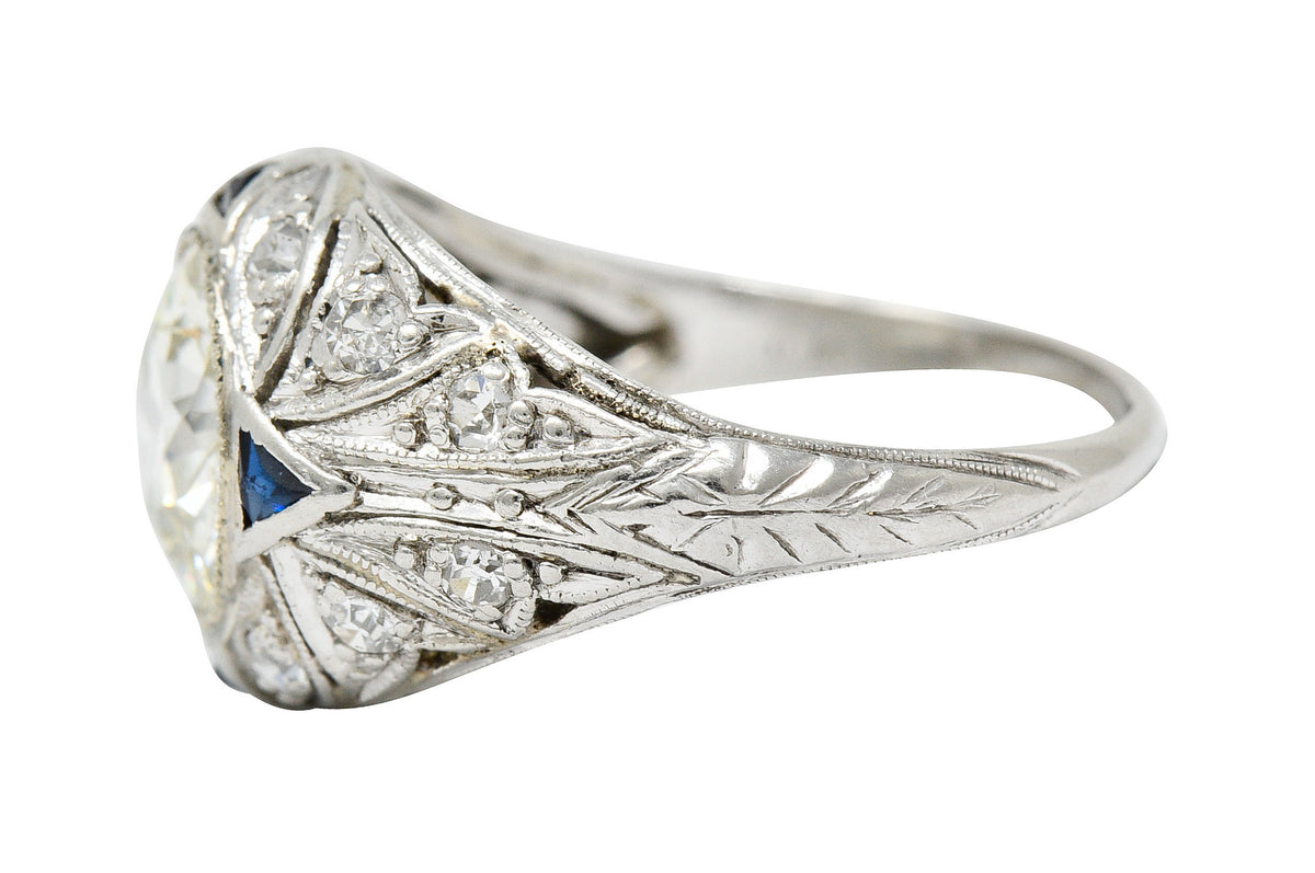 Art Deco 2.06 CTW Diamond Sapphire Platinum Engagement Ring GIARing - Wilson's Estate Jewelry
