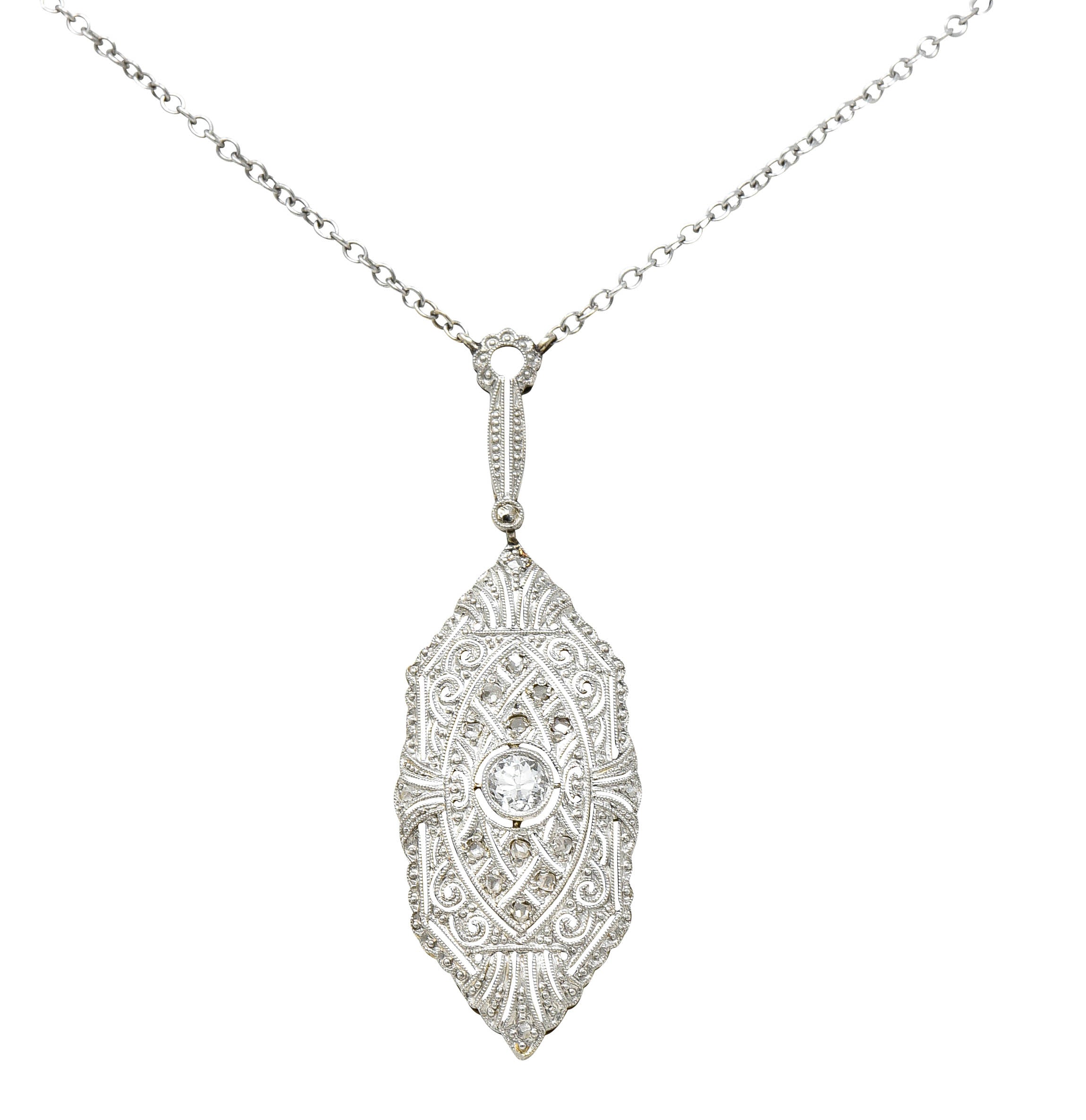 1920's Art Deco Diamond Platinum-Topped 14 Karat White Gold Drop NecklaceNecklace - Wilson's Estate Jewelry