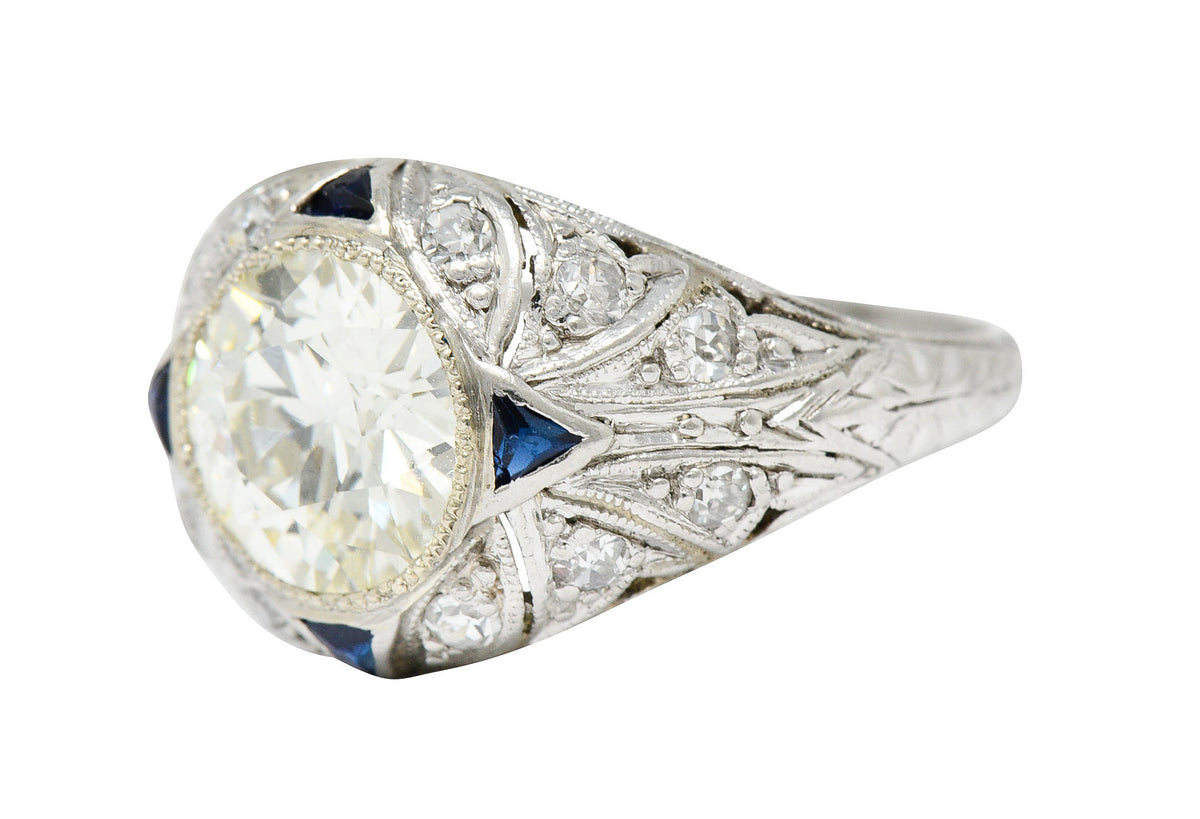 Art Deco 2.06 CTW Diamond Sapphire Platinum Engagement Ring GIARing - Wilson's Estate Jewelry