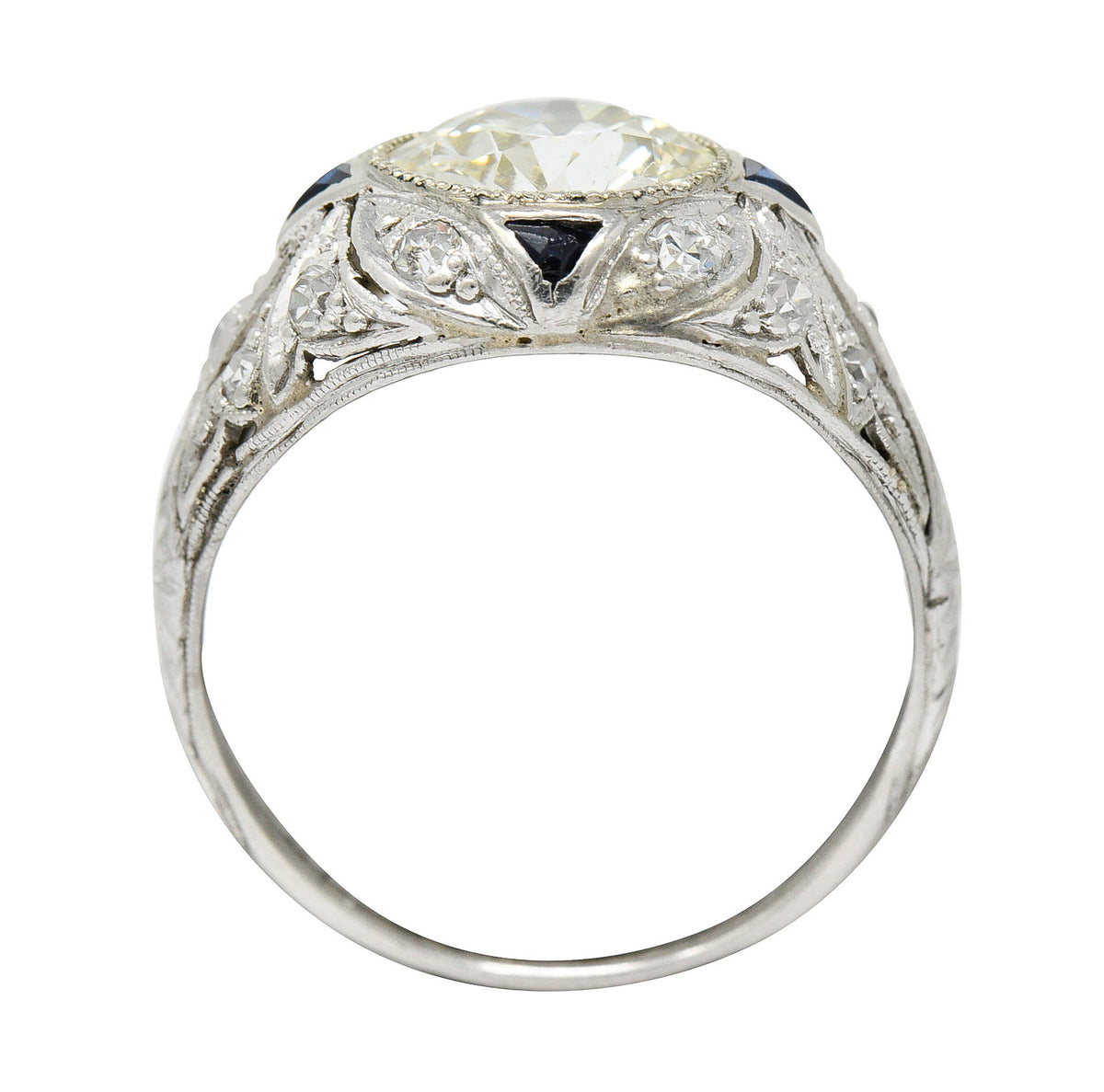 Art Deco 2.06 CTW Diamond Sapphire Platinum Engagement Ring GIARing - Wilson's Estate Jewelry