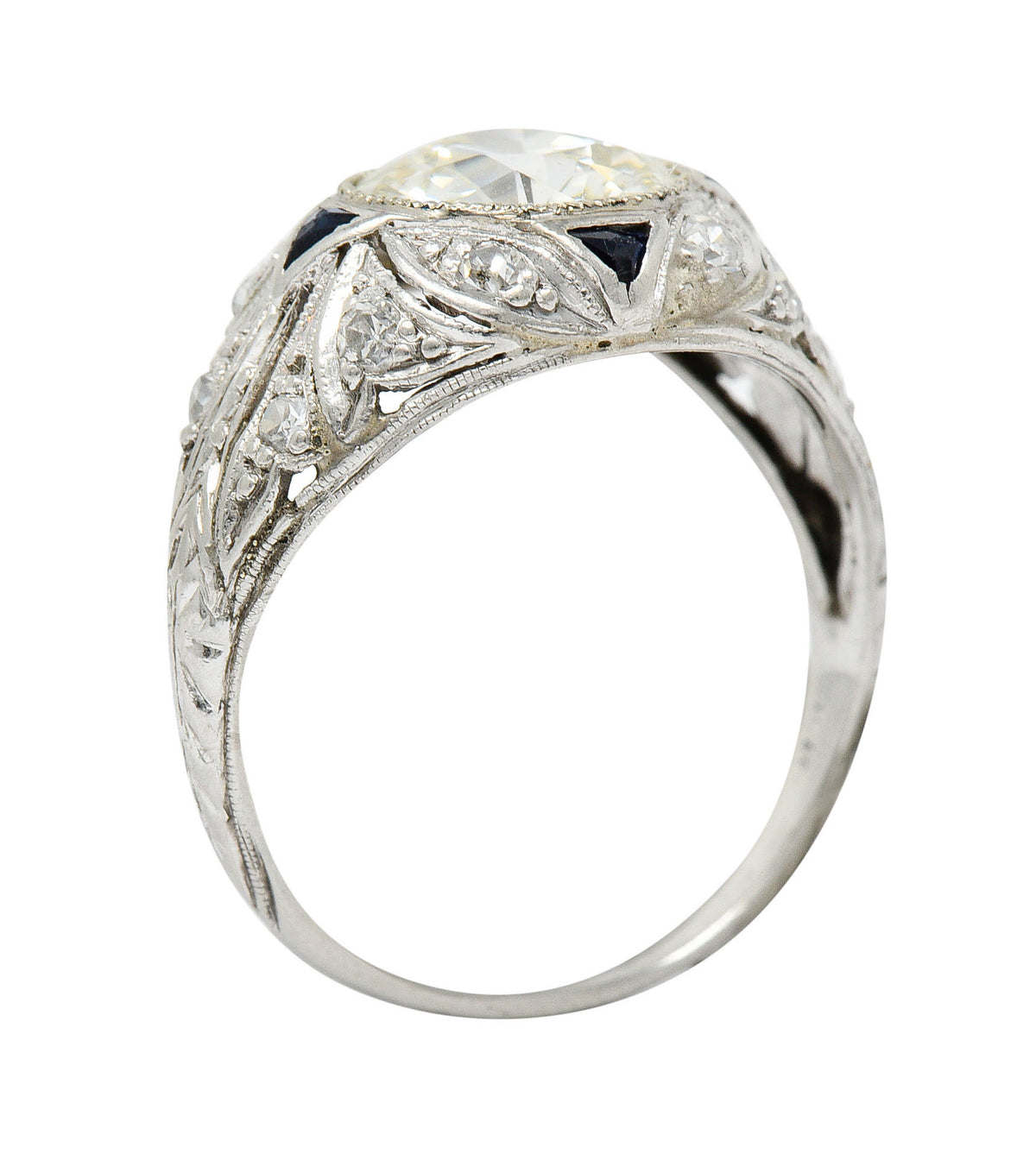 Art Deco 2.06 CTW Diamond Sapphire Platinum Engagement Ring GIARing - Wilson's Estate Jewelry