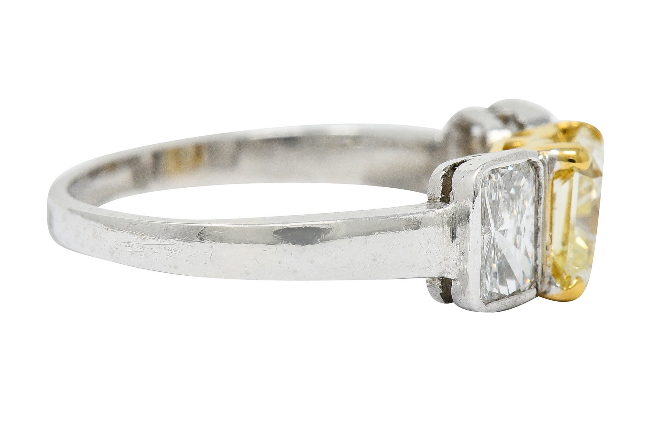 Contemporary 2.76 CTW Fancy Yellow & White Diamond 18 Karat Gold Platinum RingRing - Wilson's Estate Jewelry