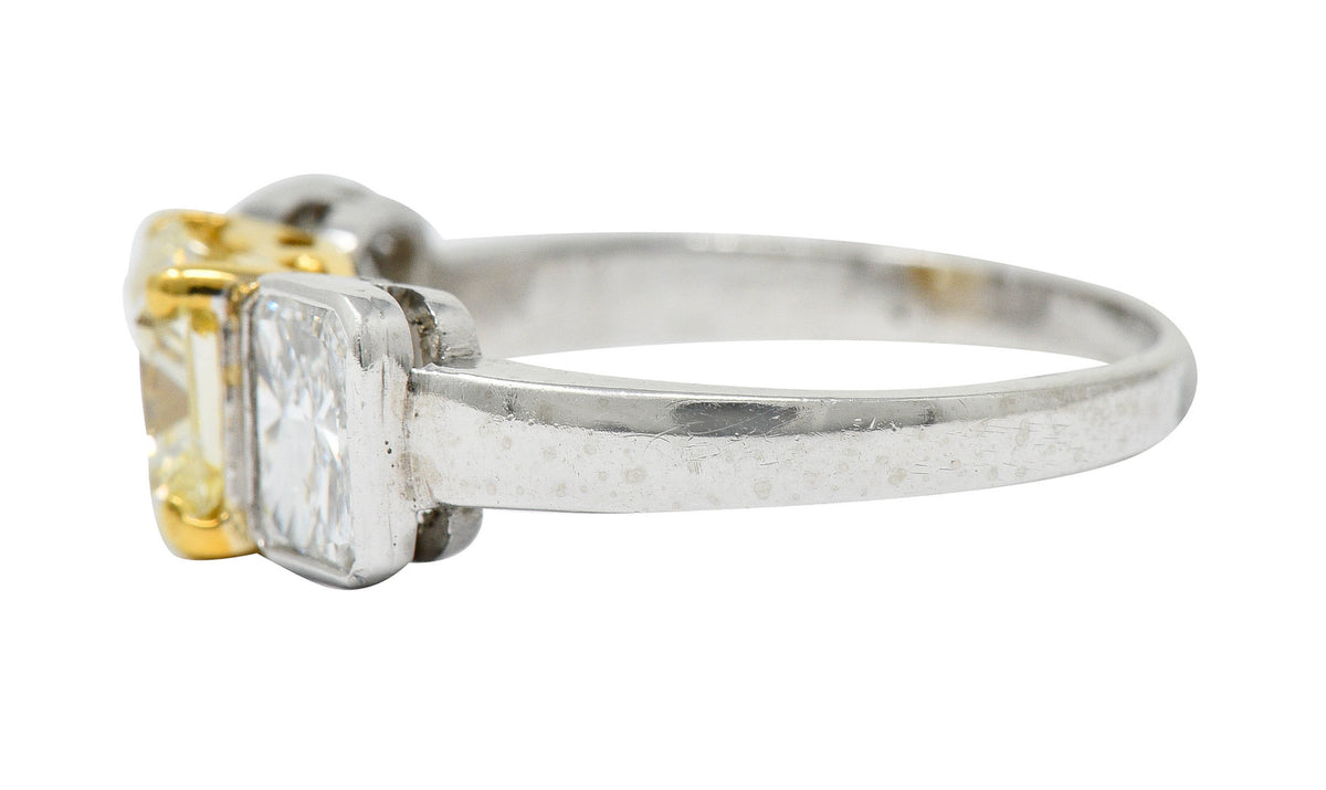 Contemporary 2.76 CTW Fancy Yellow & White Diamond 18 Karat Gold Platinum RingRing - Wilson's Estate Jewelry