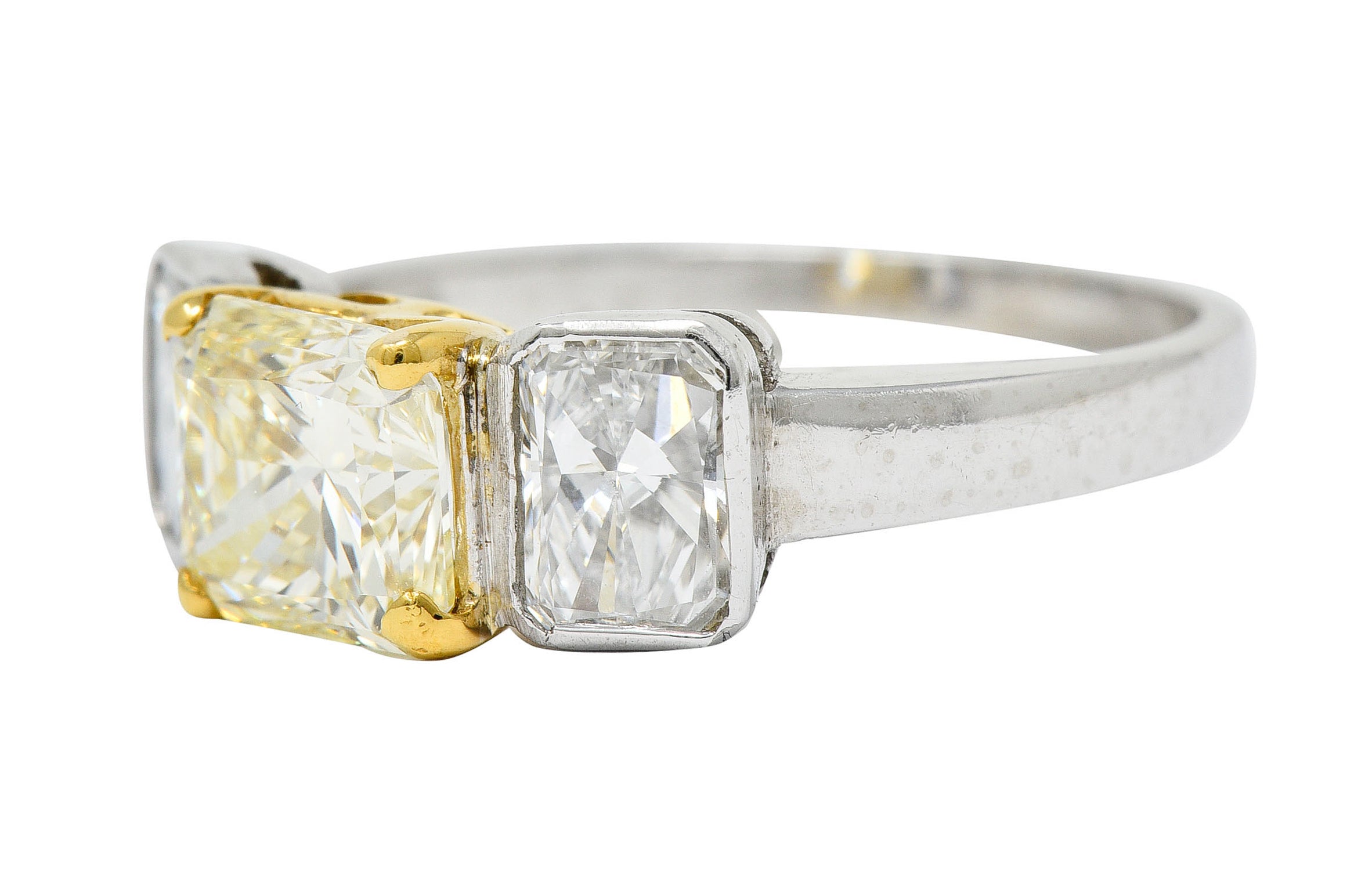 Contemporary 2.76 CTW Fancy Yellow & White Diamond 18 Karat Gold Platinum RingRing - Wilson's Estate Jewelry
