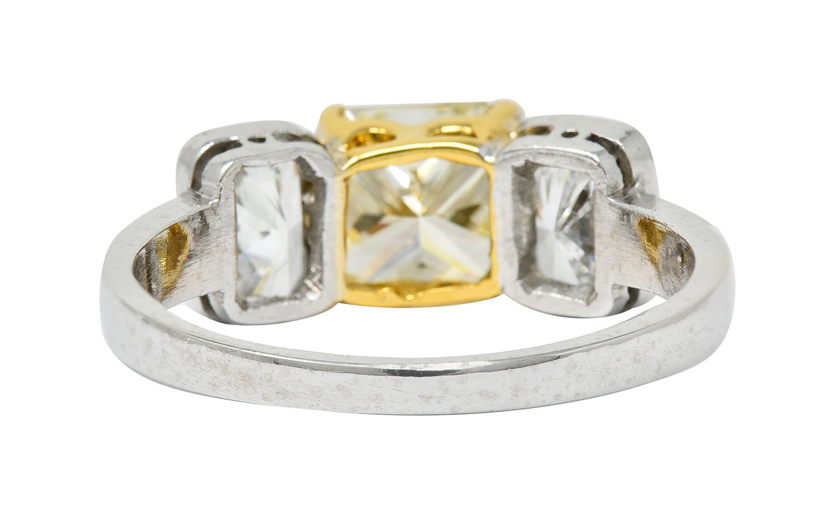 Contemporary 2.76 CTW Fancy Yellow & White Diamond 18 Karat Gold Platinum RingRing - Wilson's Estate Jewelry